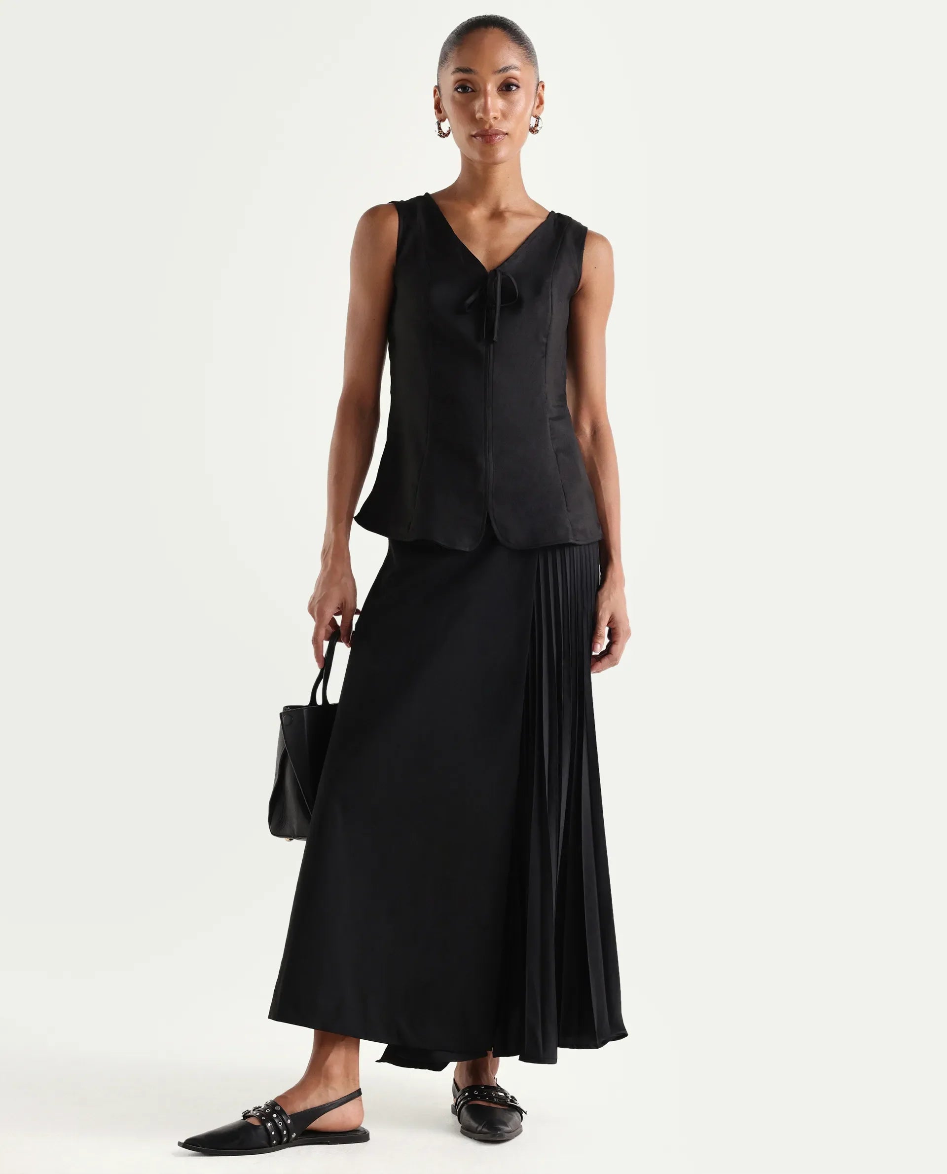 Rareism Women's Valton Black Polyester Sleeveless Regular Fit Plain Top