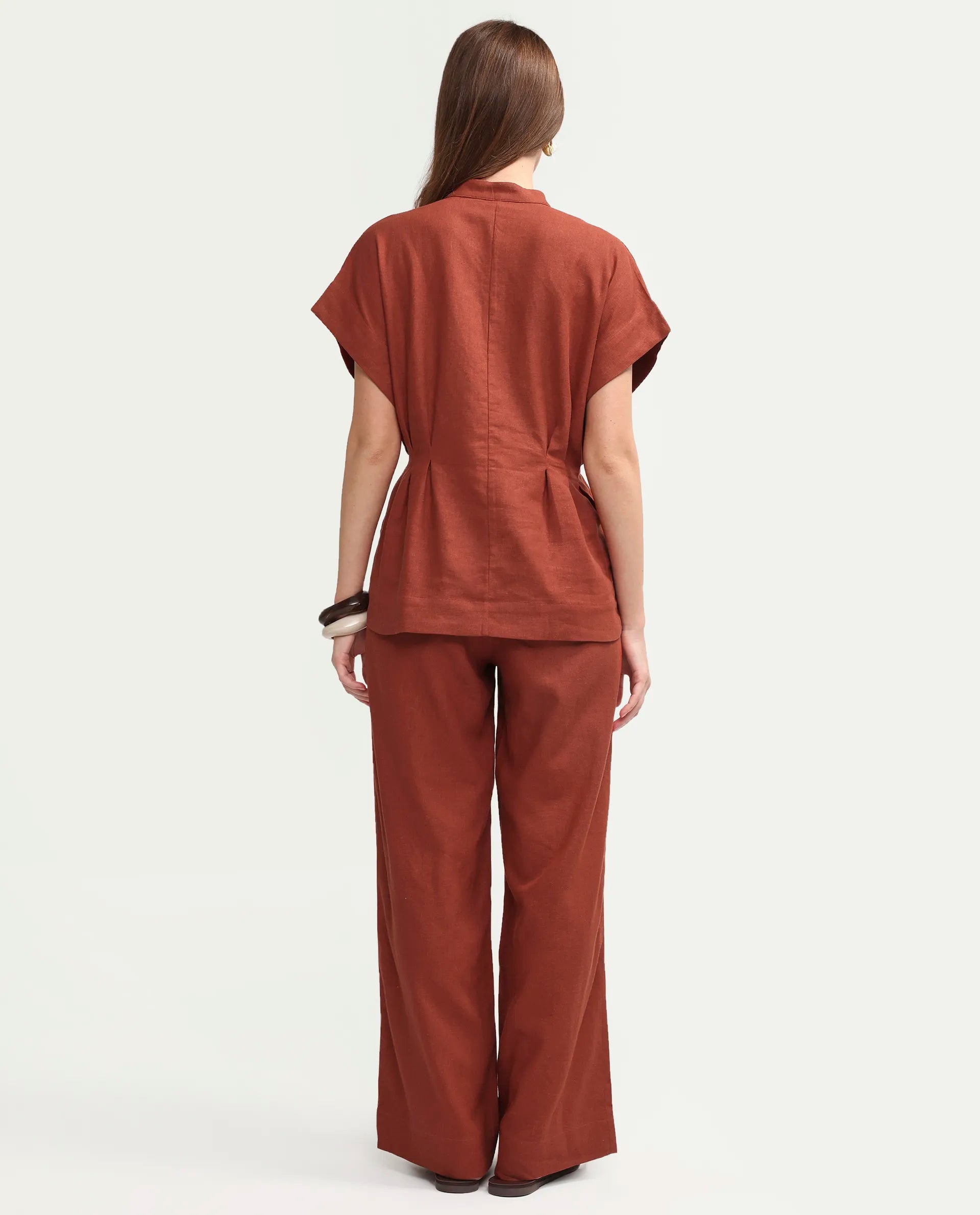 Rareism Women's Mappy-B Rust Linen Blend Wide Plain Trouser