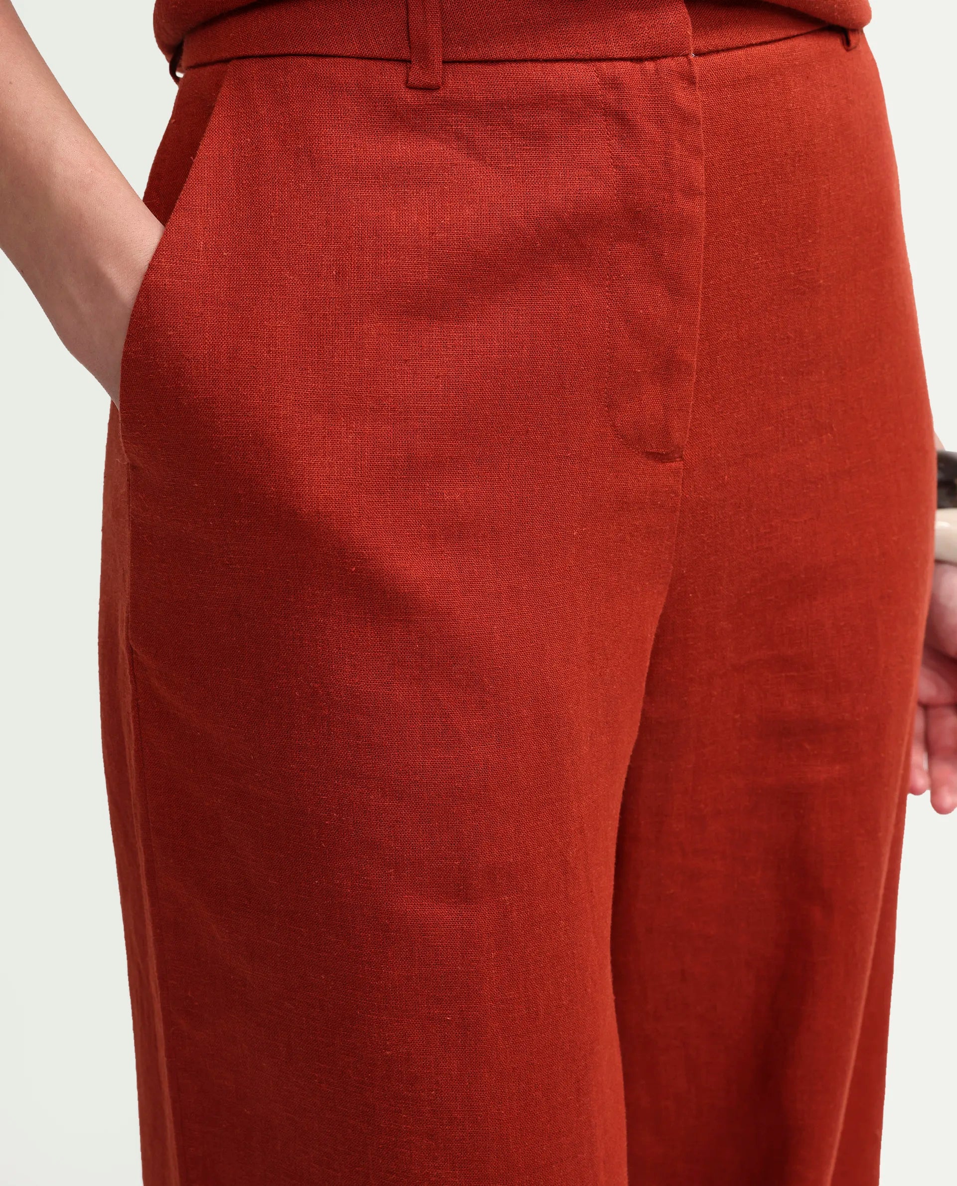 Rareism Women's Mappy-B Rust Linen Blend Wide Plain Trouser