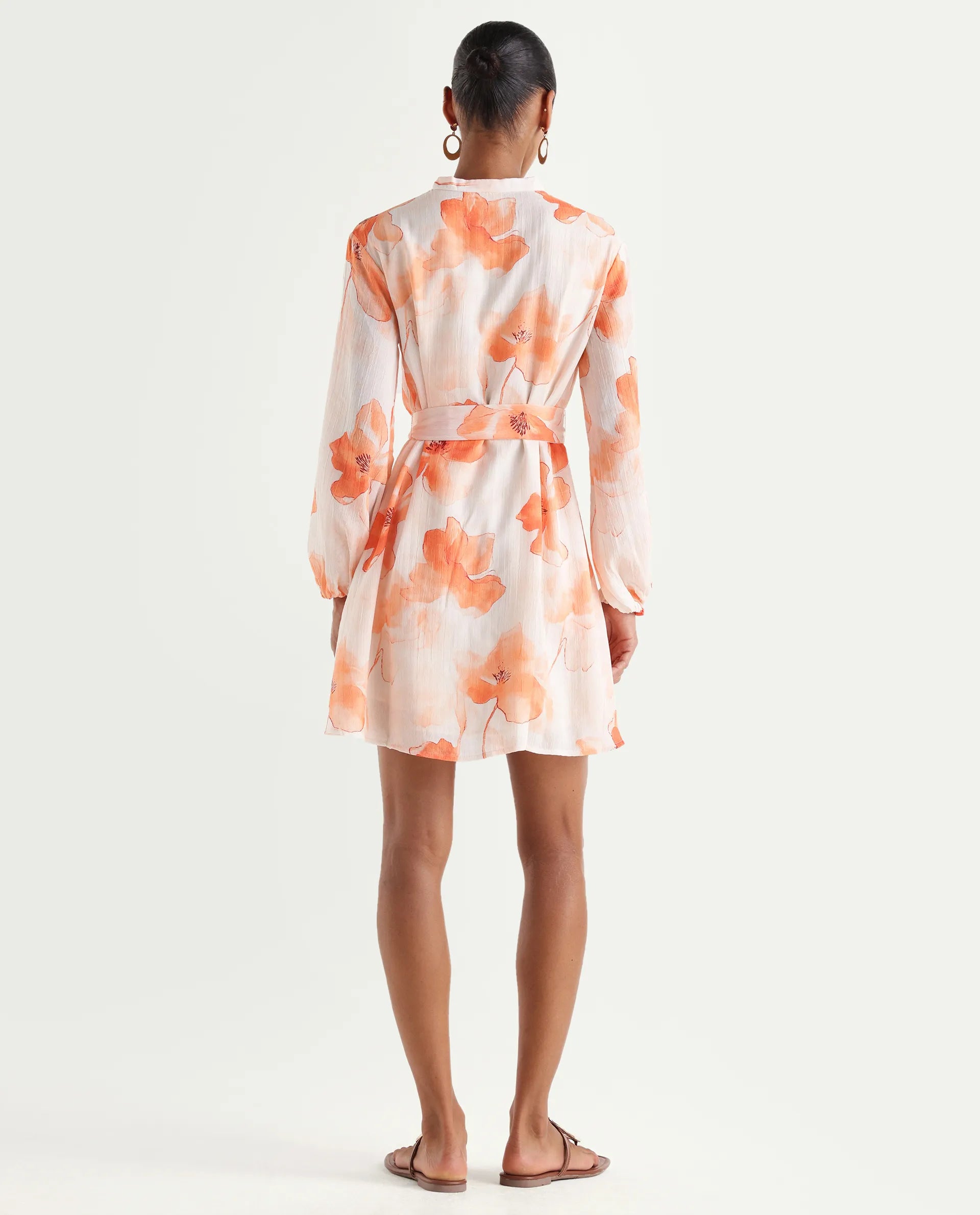 Rareism Women's Memti Light Multi Polyester Full Sleeve Mandarin Collar A-Line Floral Print Dress