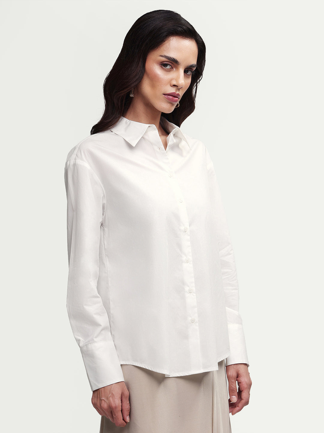 Rareism Women's Mewoki White Cotton Full Sleeve Spread Collar Regular Plain Shirt