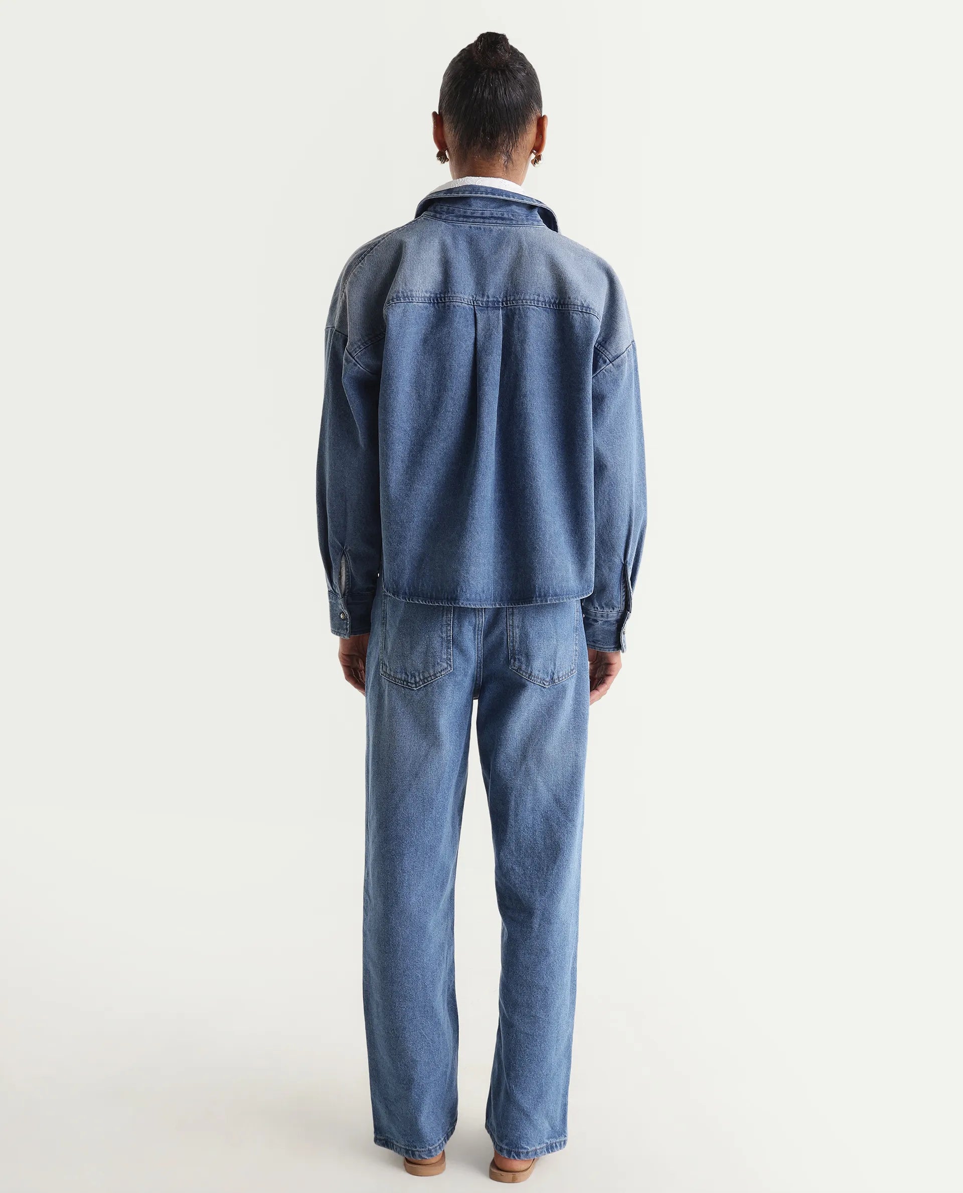 Rareism Women's Strade Blue Cotton Straight Fit Plain Jeans