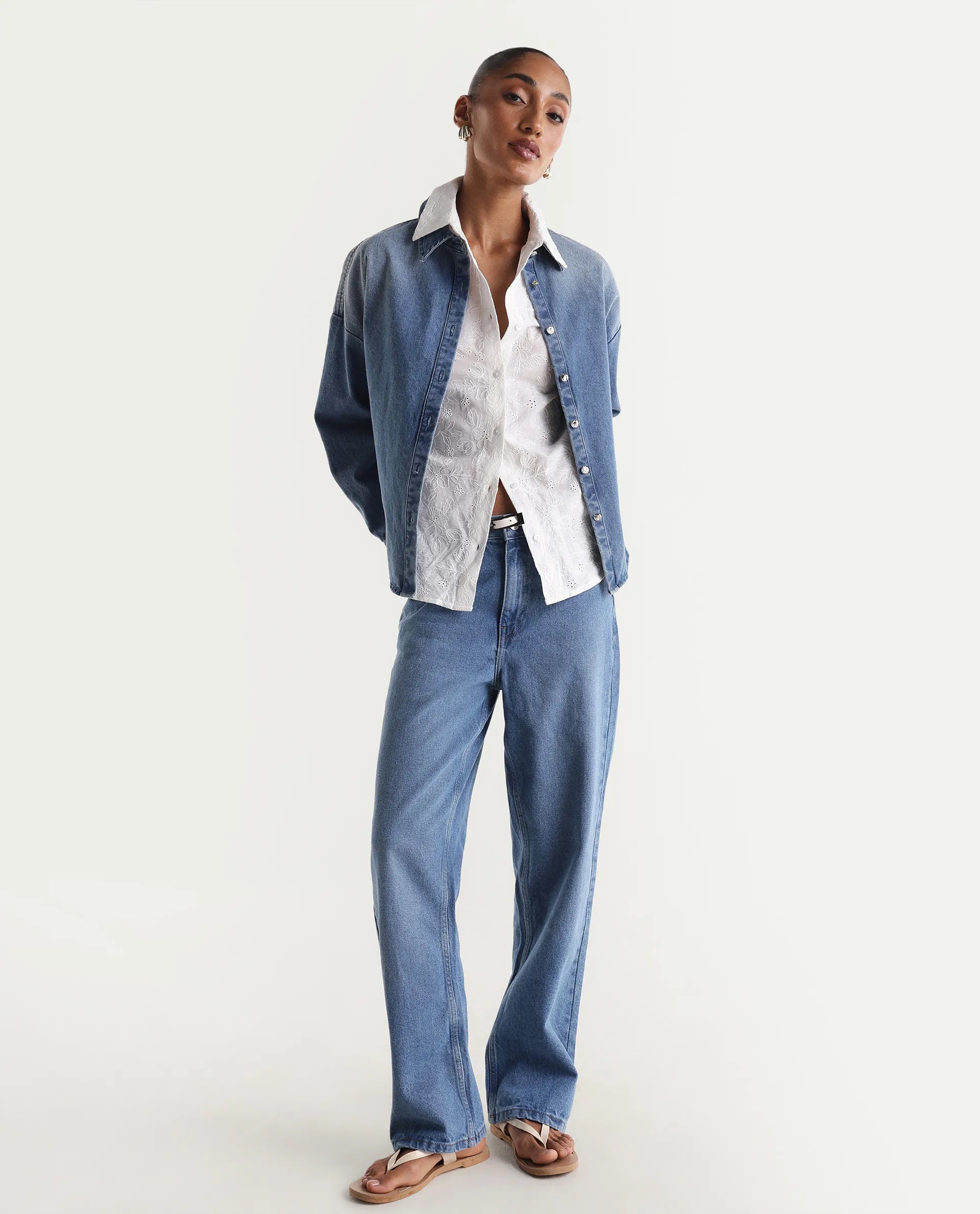 Rareism Women's Strade Blue Cotton Straight Fit Plain Jeans