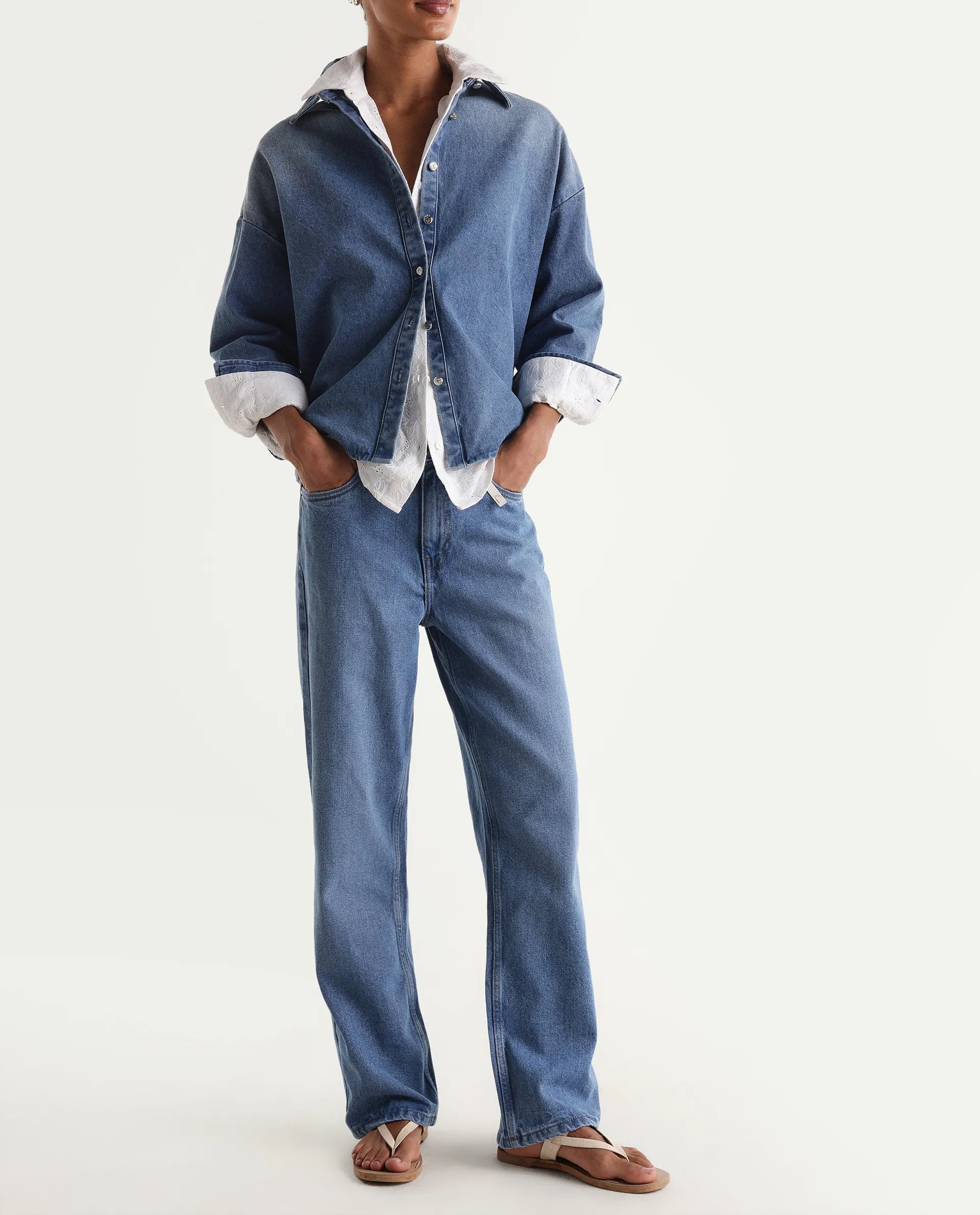 Rareism Women's Strade Blue Cotton Straight Fit Plain Jeans