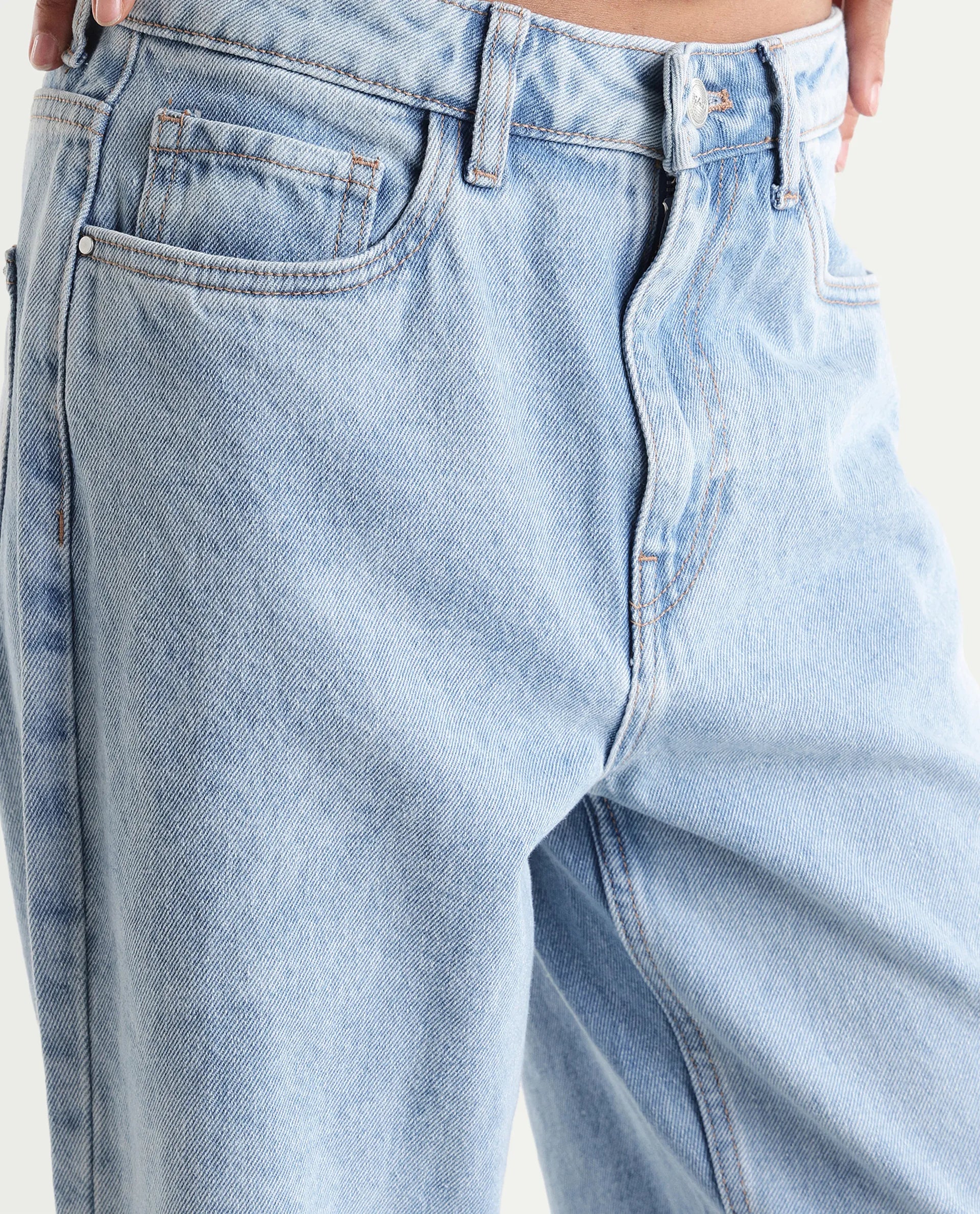 Rareism Women's Strefin Light Blue Cotton Straight Fit Plain Jeans