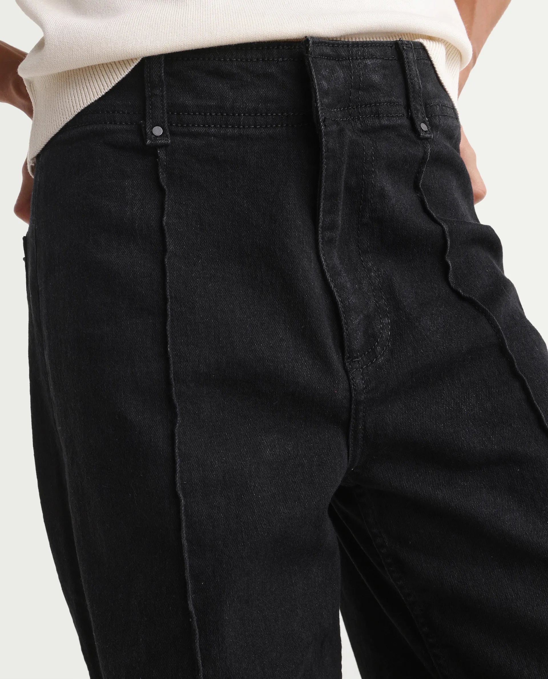 Rareism Women's Exia Black Cotton Blend Wide Leg Plain Jeans