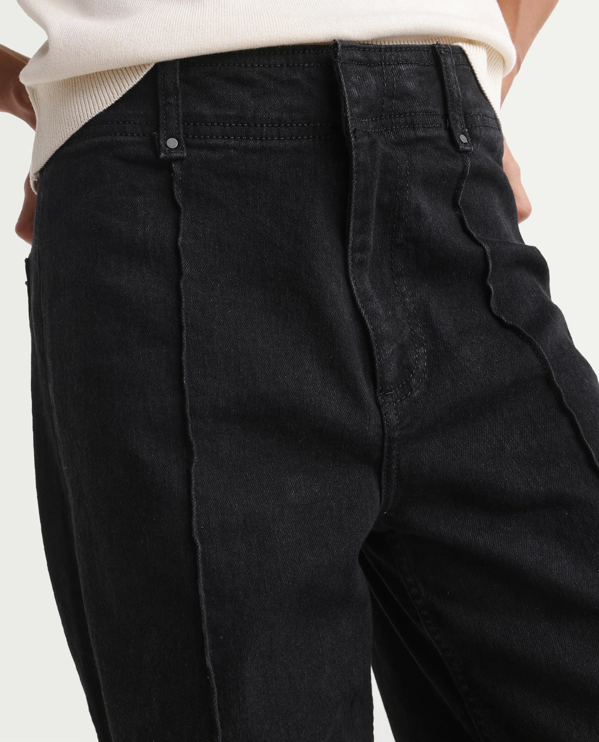 Rareism Women's Exia Black Cotton Blend Wide Leg Plain Jeans