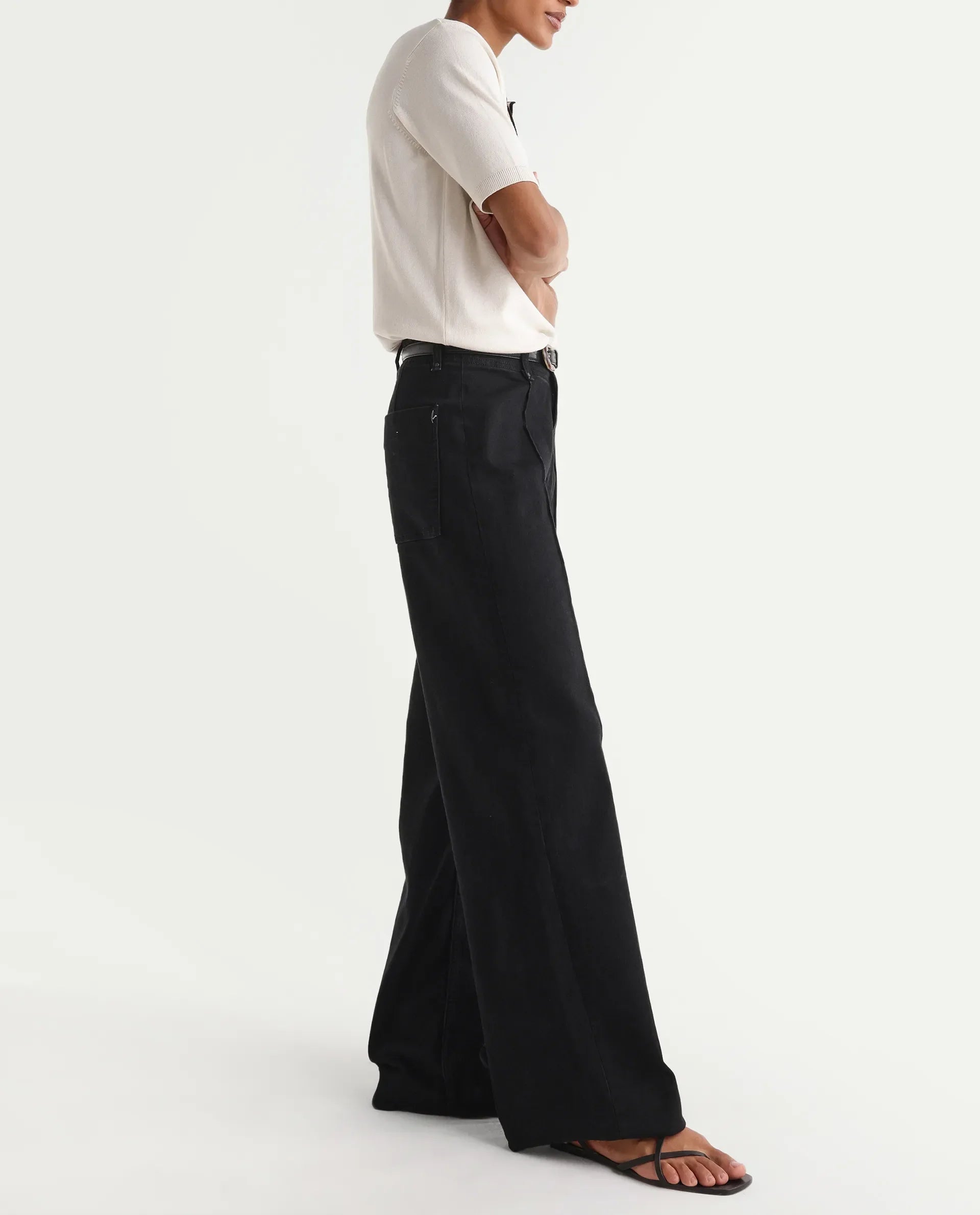 Rareism Women's Exia Black Cotton Blend Wide Leg Plain Jeans