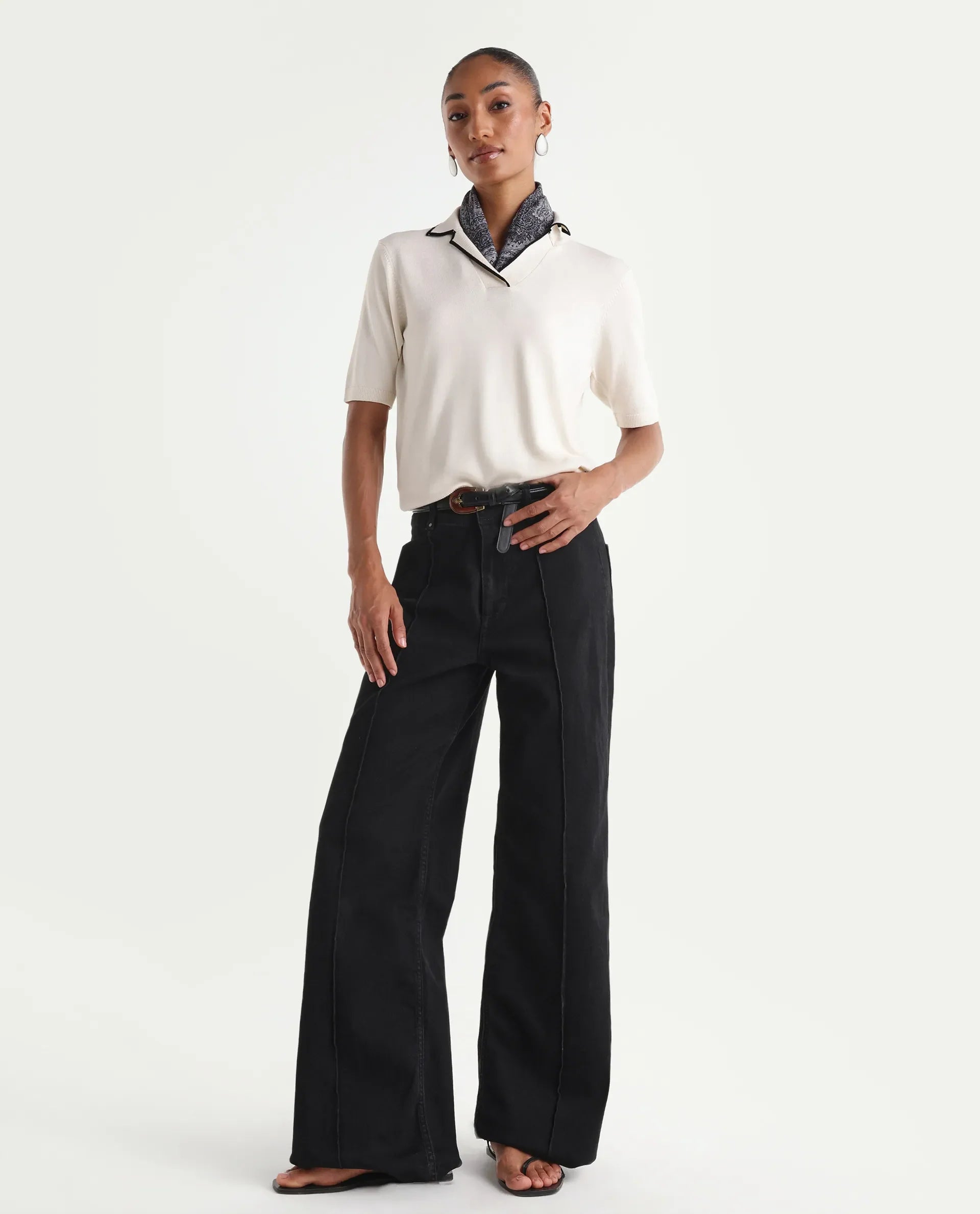 Rareism Women's Exia Black Cotton Blend Wide Leg Plain Jeans