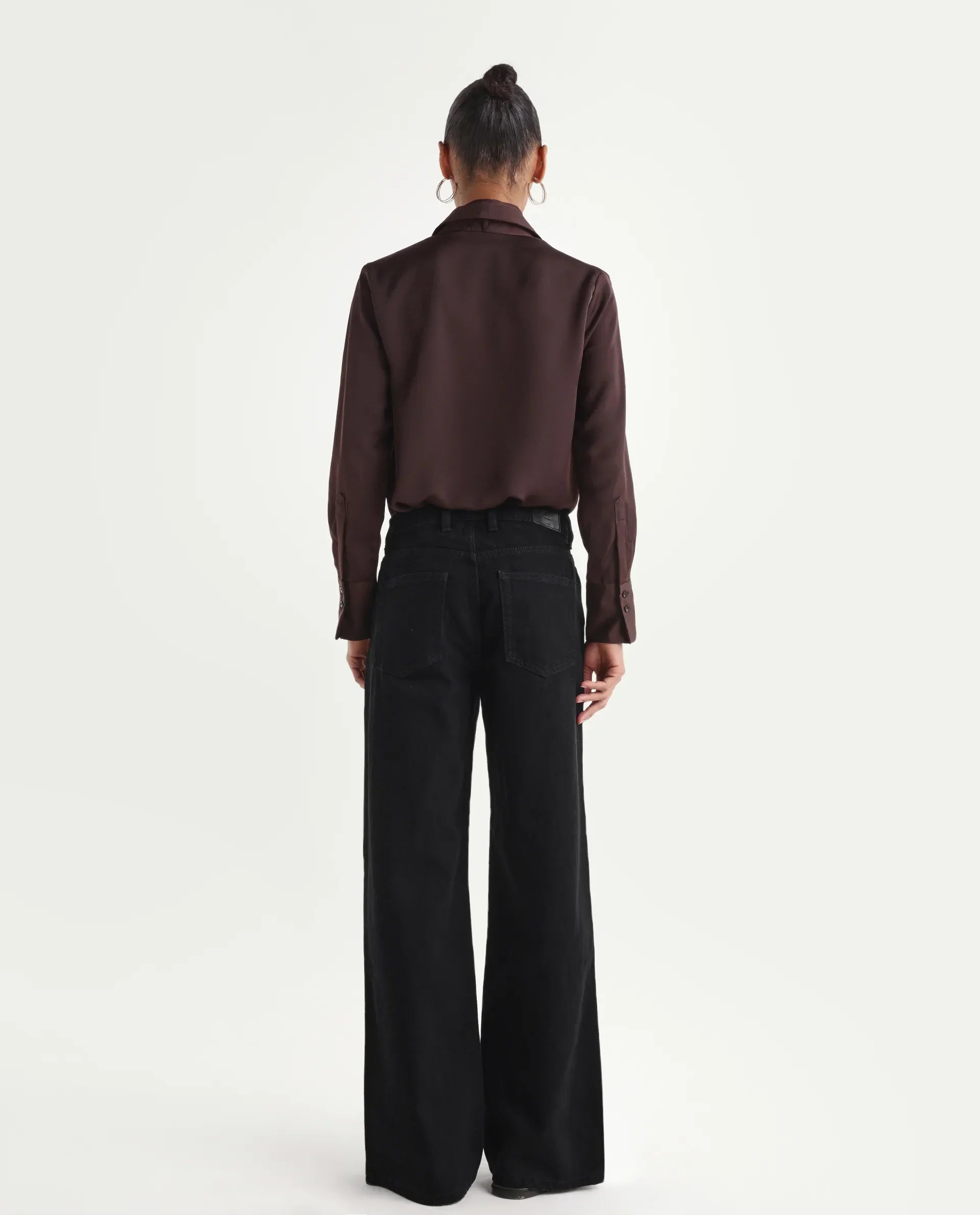 Rareism Women's Ribexa Black Cotton Wide Leg Plain Jeans