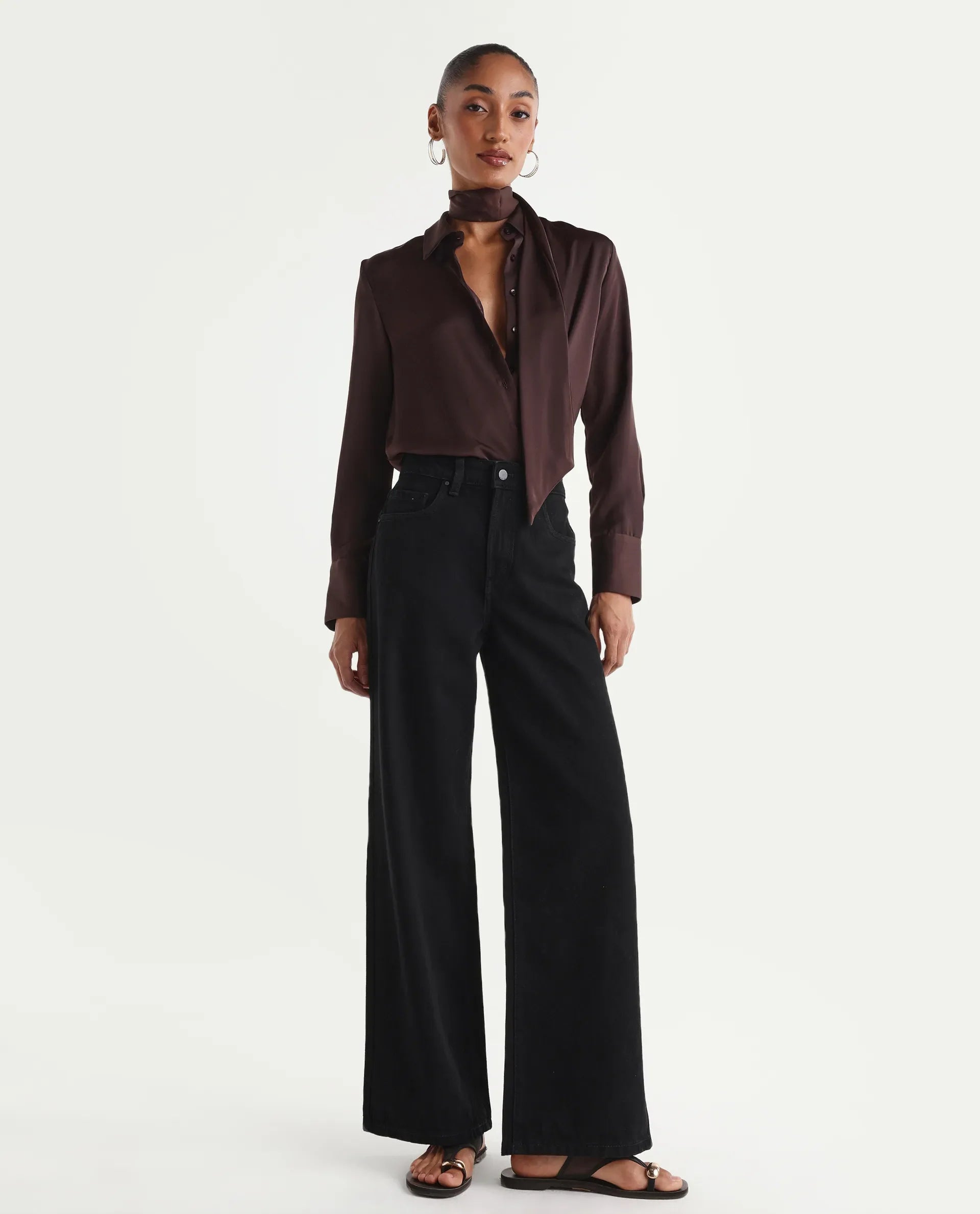 Rareism Women's Ribexa Black Cotton Wide Leg Plain Jeans