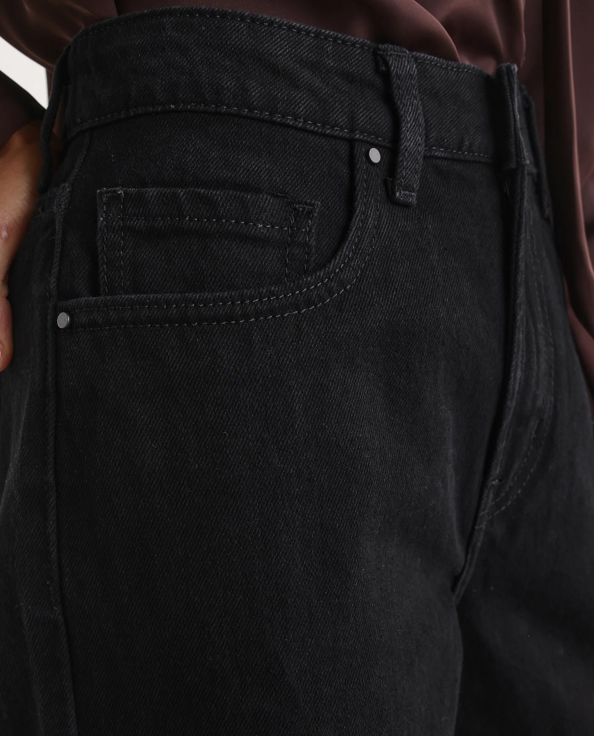 Rareism Women's Ribexa Black Cotton Wide Leg Plain Jeans