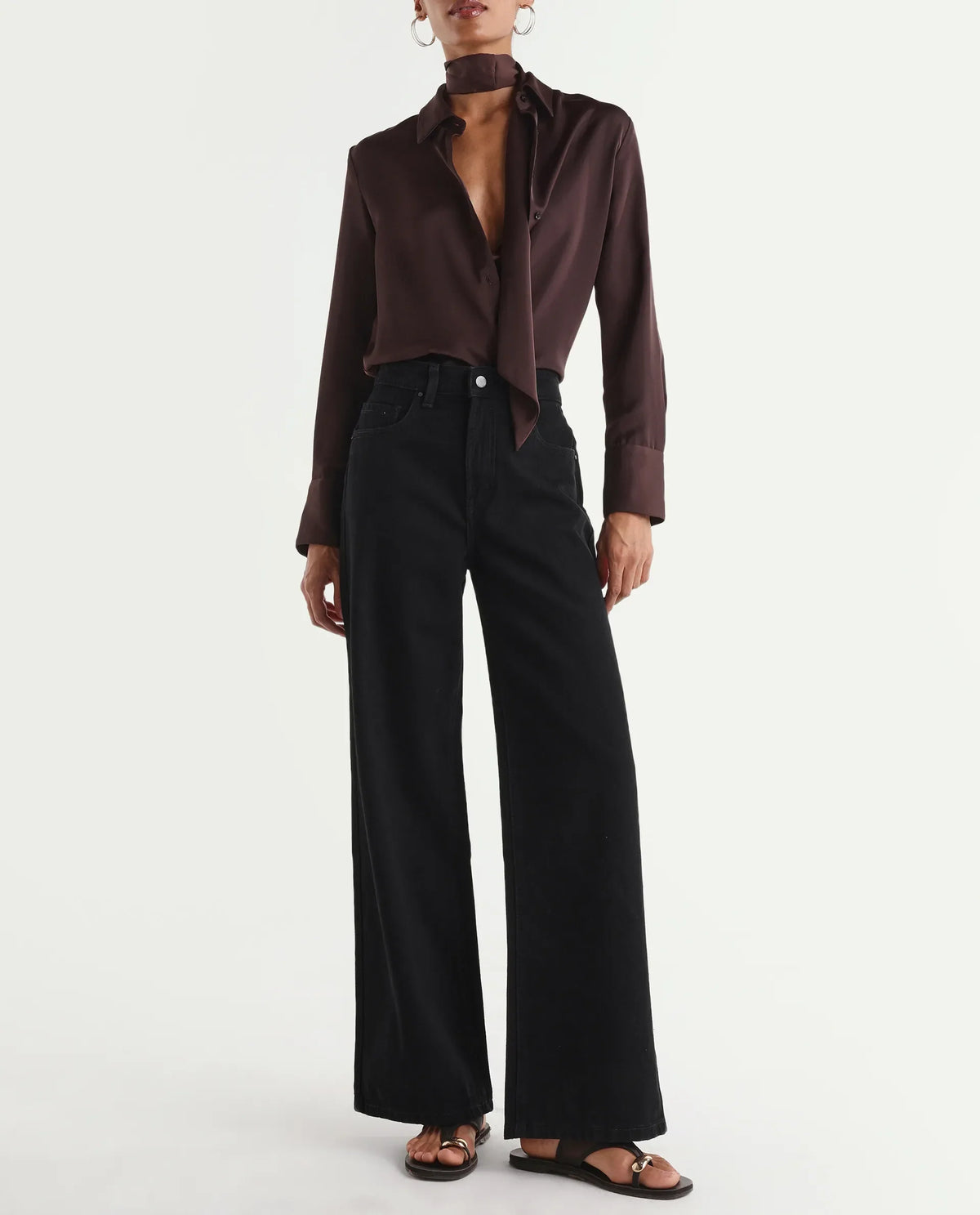 Rareism Women's Ribexa Black Cotton Wide Leg Plain Jeans