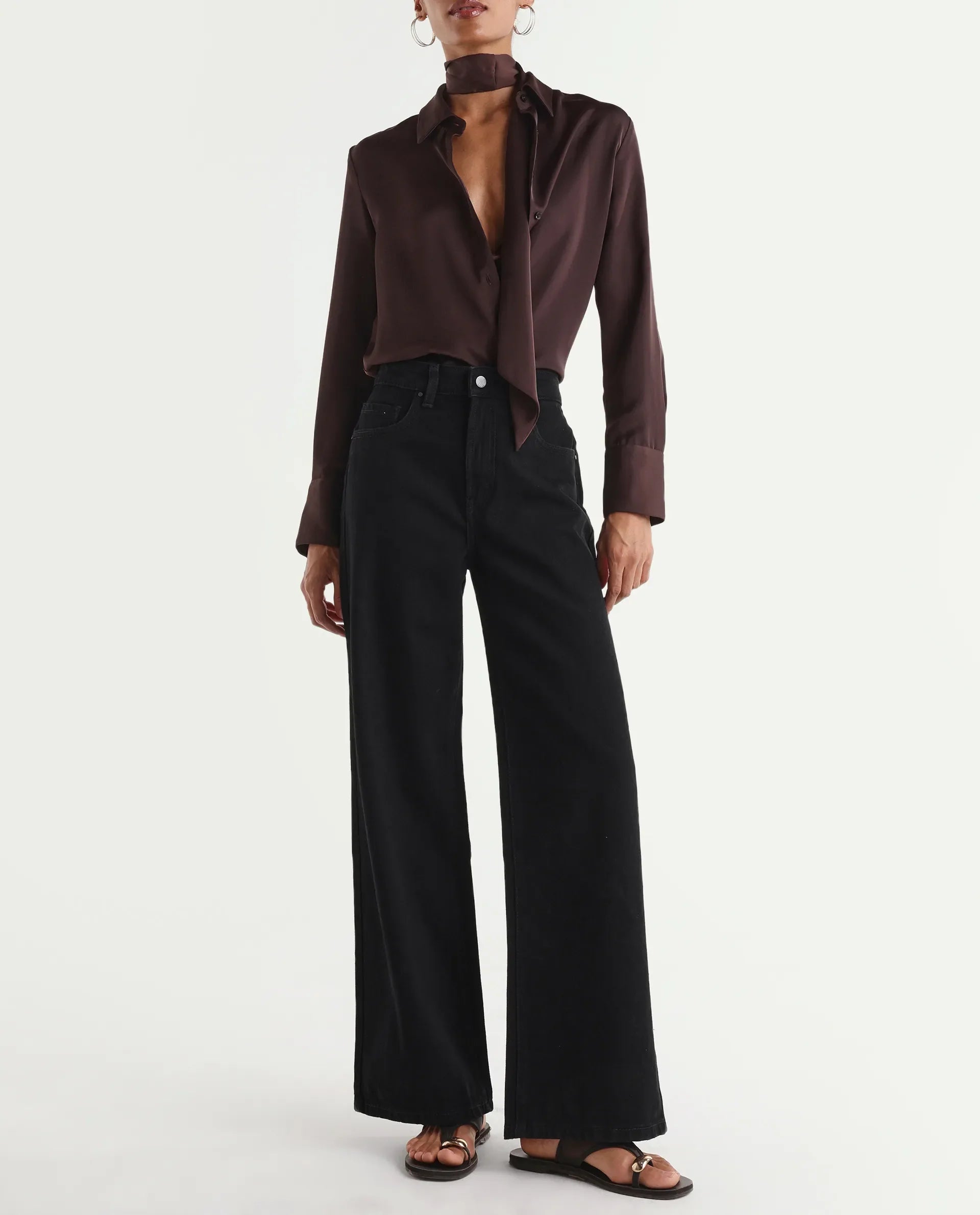 Rareism Women's Ribexa Black Cotton Wide Leg Plain Jeans