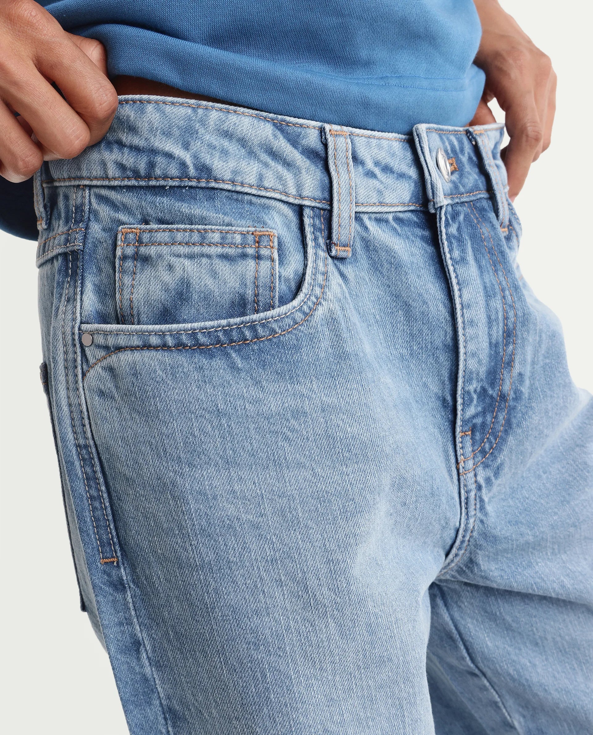 Rareism Women's Regara Light Blue Cotton Regular Fit Plain Jeans