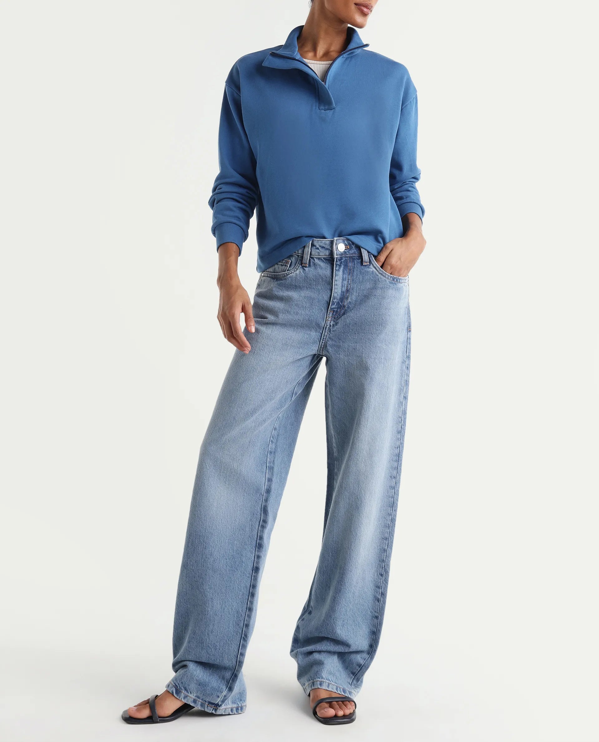 Rareism Women's Regara Light Blue Cotton Regular Fit Plain Jeans