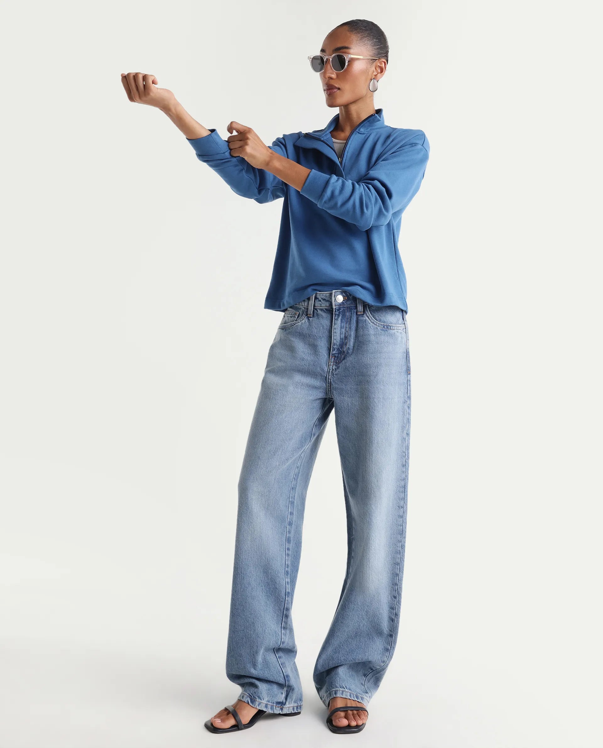 Rareism Women's Regara Light Blue Cotton Regular Fit Plain Jeans