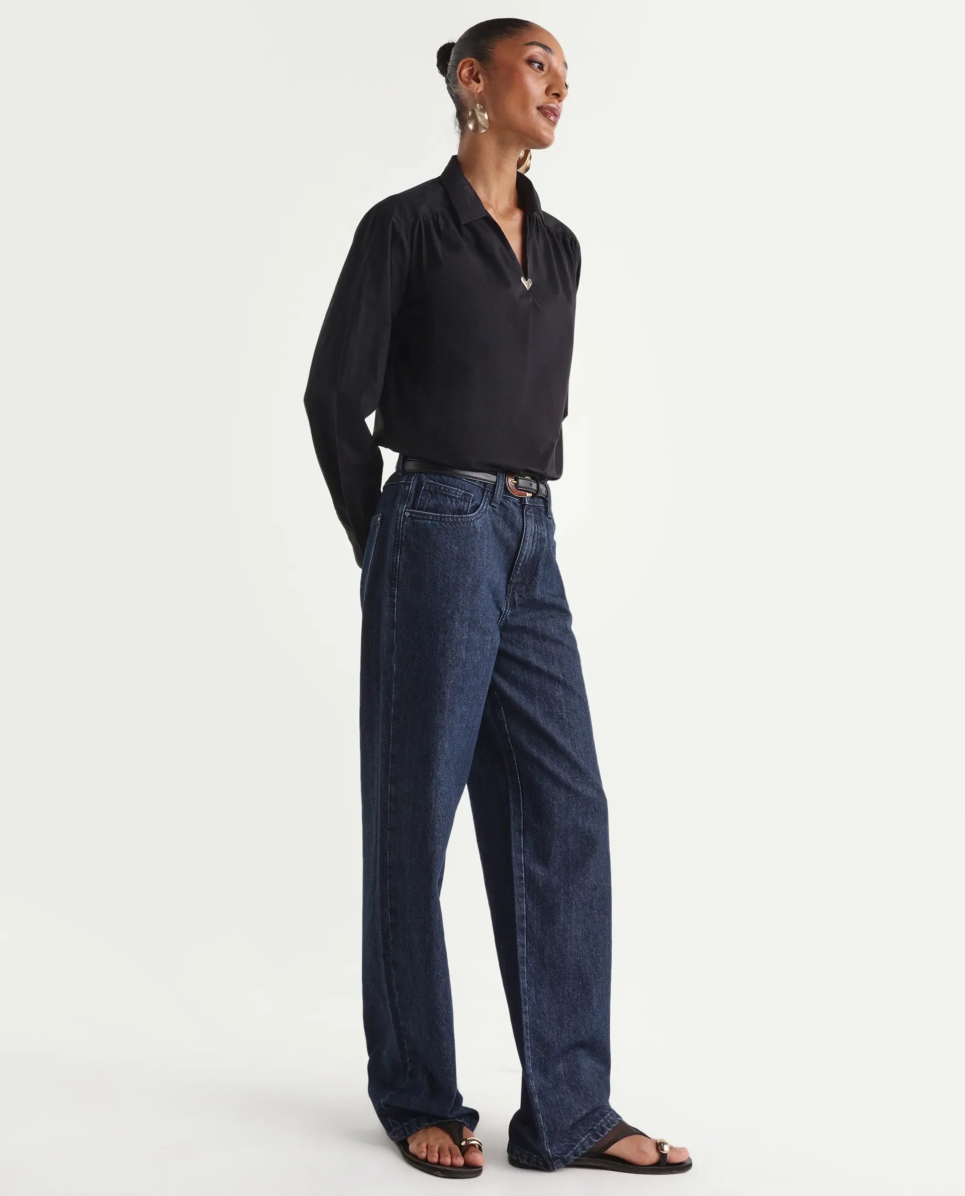 Rareism Women's Reglin Dark Blue Cotton Regular Fit Plain Jeans