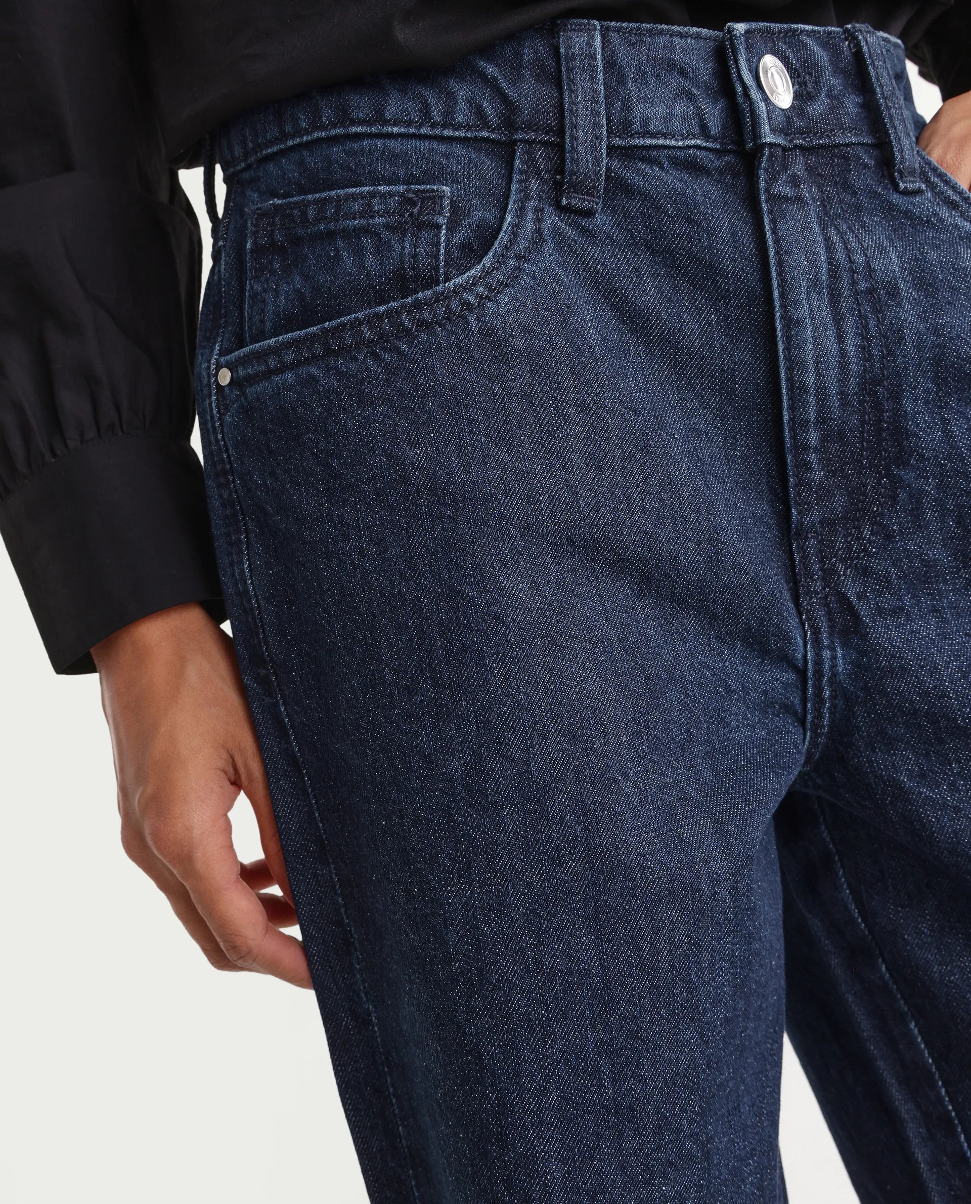 Rareism Women's Reglin Dark Blue Cotton Regular Fit Plain Jeans