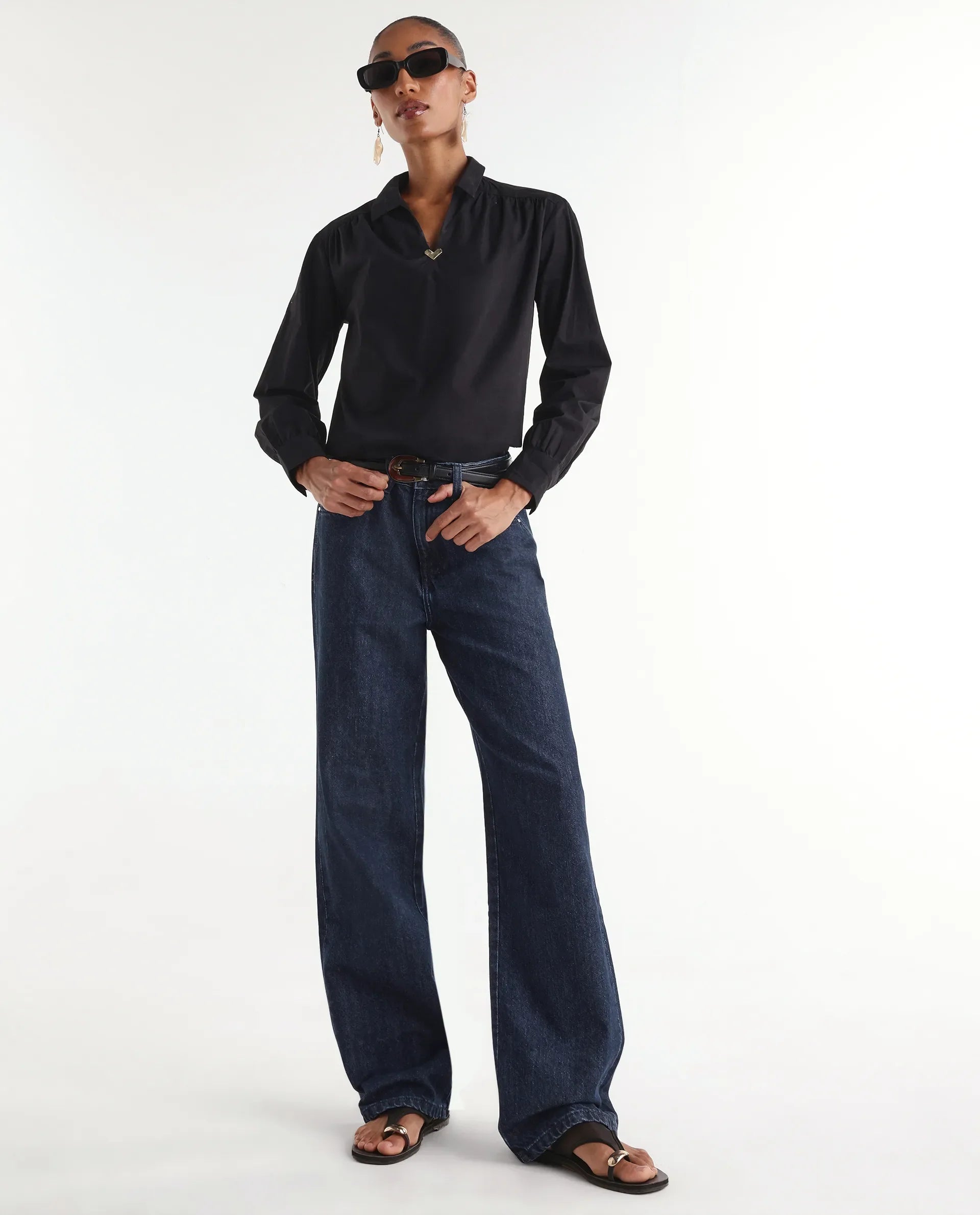 Rareism Women's Reglin Dark Blue Cotton Regular Fit Plain Jeans