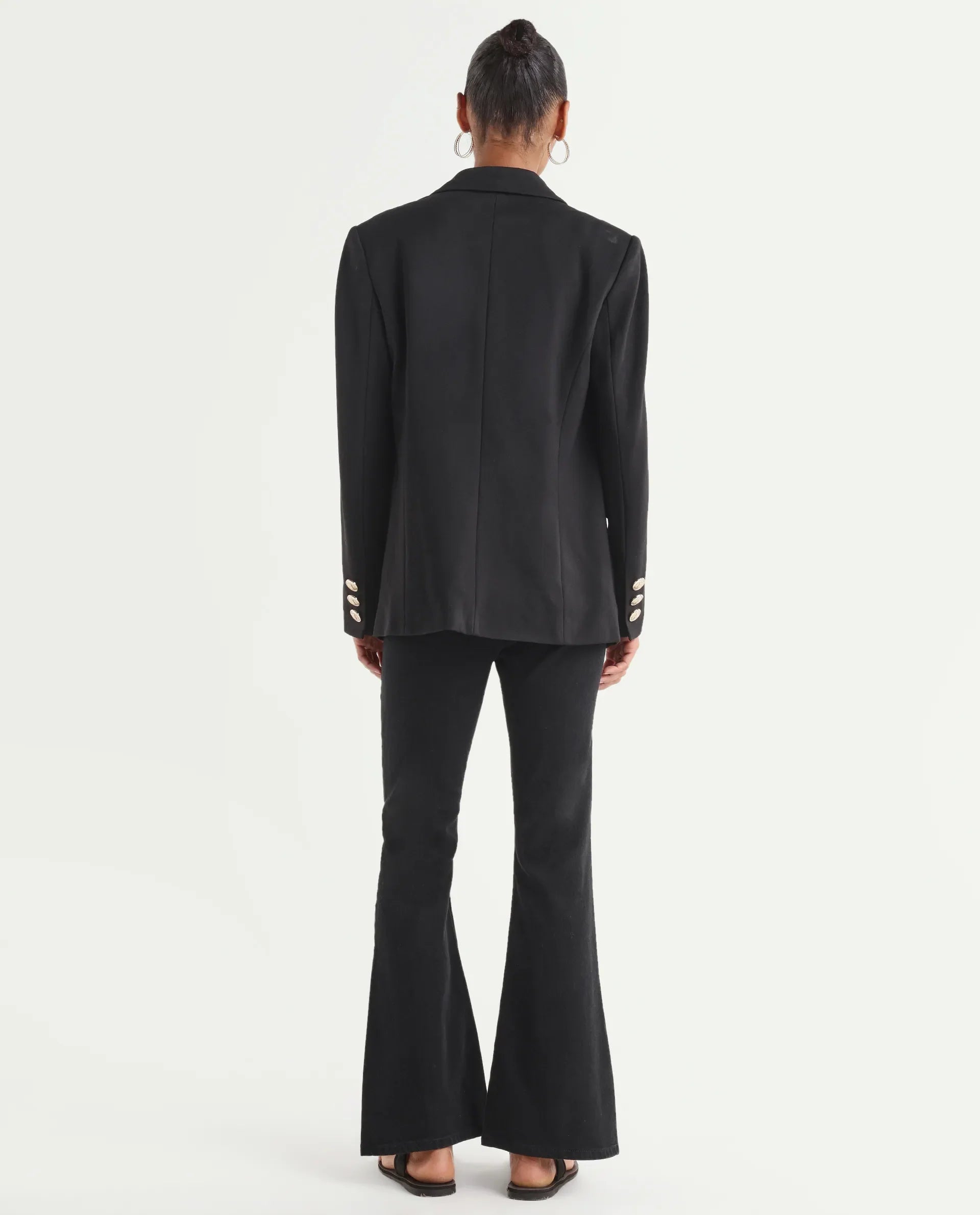 Rareism Women's Benob Black Cotton Blend Bootcut Plain Jeans