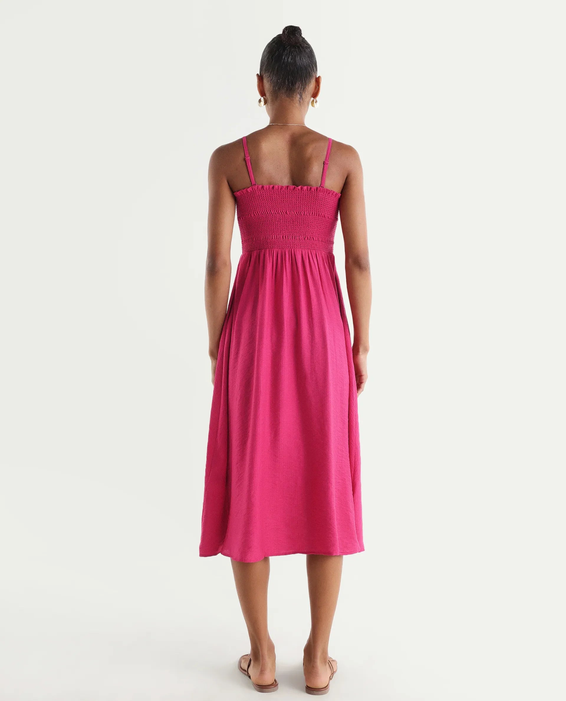 Rareism Women's Addzozo Pink Viscose Blend Sleeveless Tube Neck Elastic Fit And Flare Plain Dress