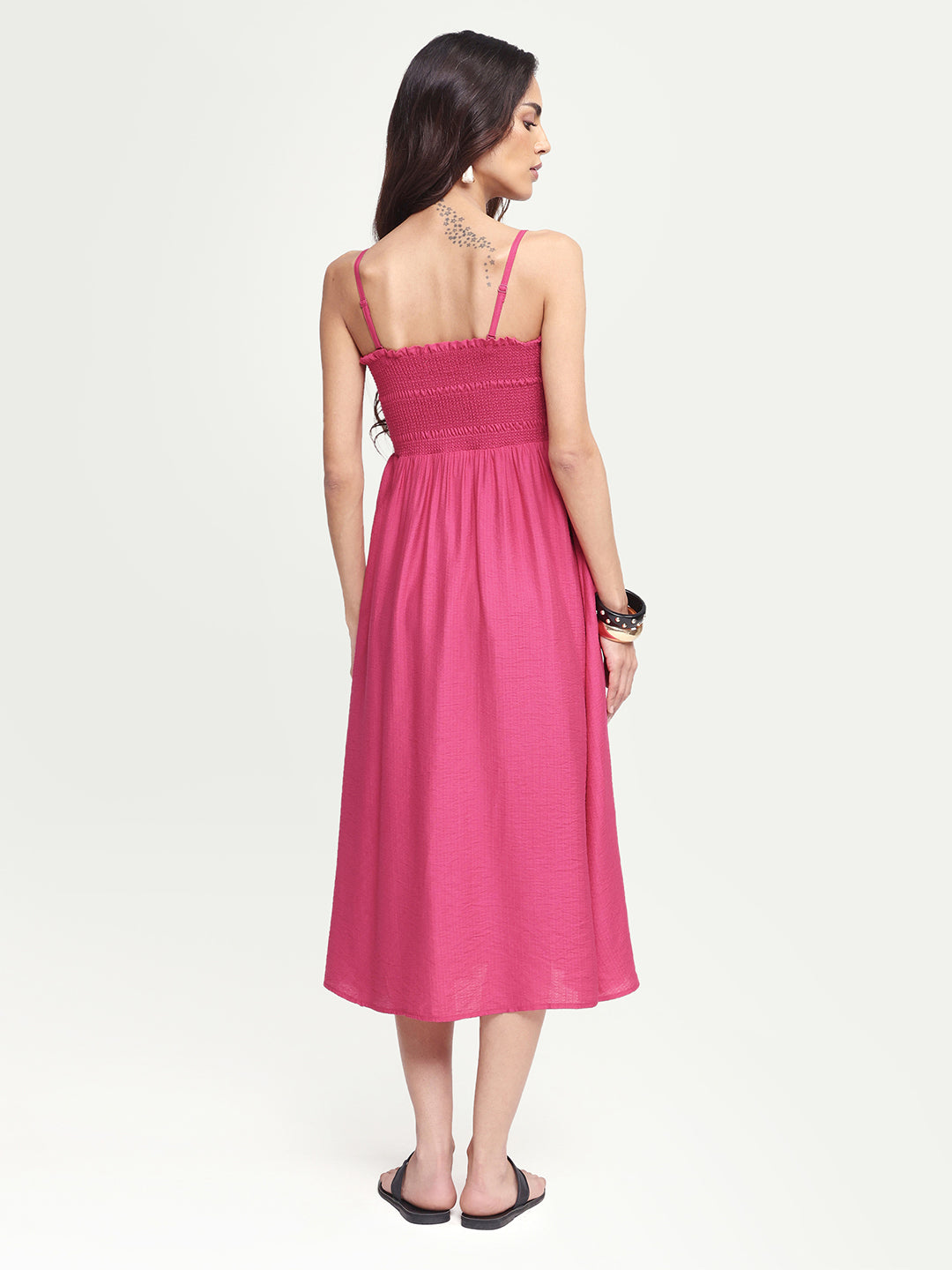 Rareism Women's Addzozo Pink Viscose Blend Sleeveless Tube Neck Elastic Fit And Flare Plain Dress