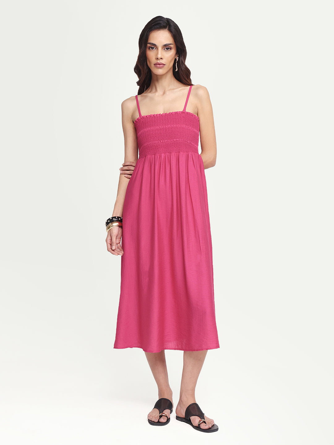 Rareism Women's Addzozo Pink Viscose Blend Sleeveless Tube Neck Elastic Fit And Flare Plain Dress