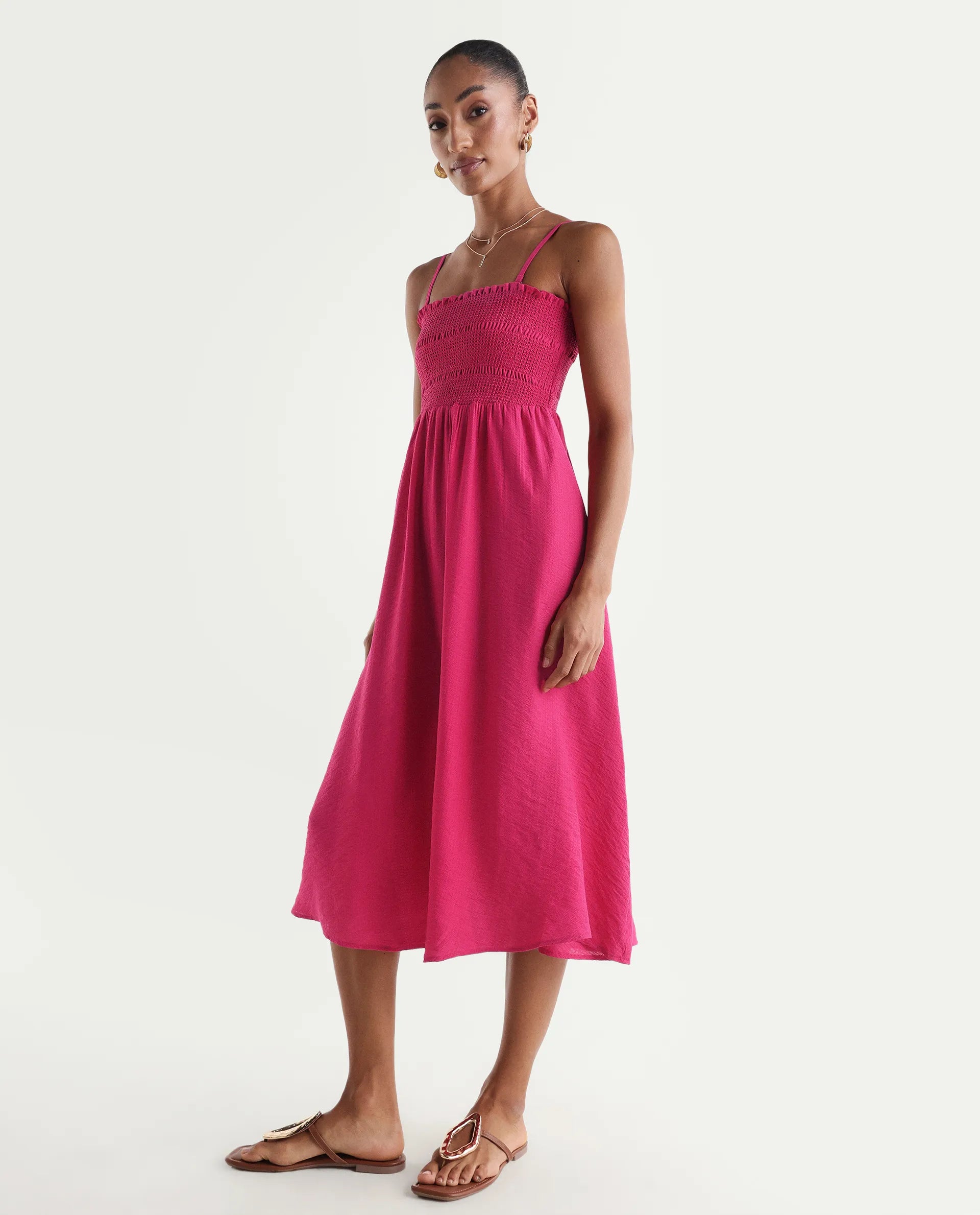Rareism Women's Addzozo Pink Viscose Blend Sleeveless Tube Neck Elastic Fit And Flare Plain Dress
