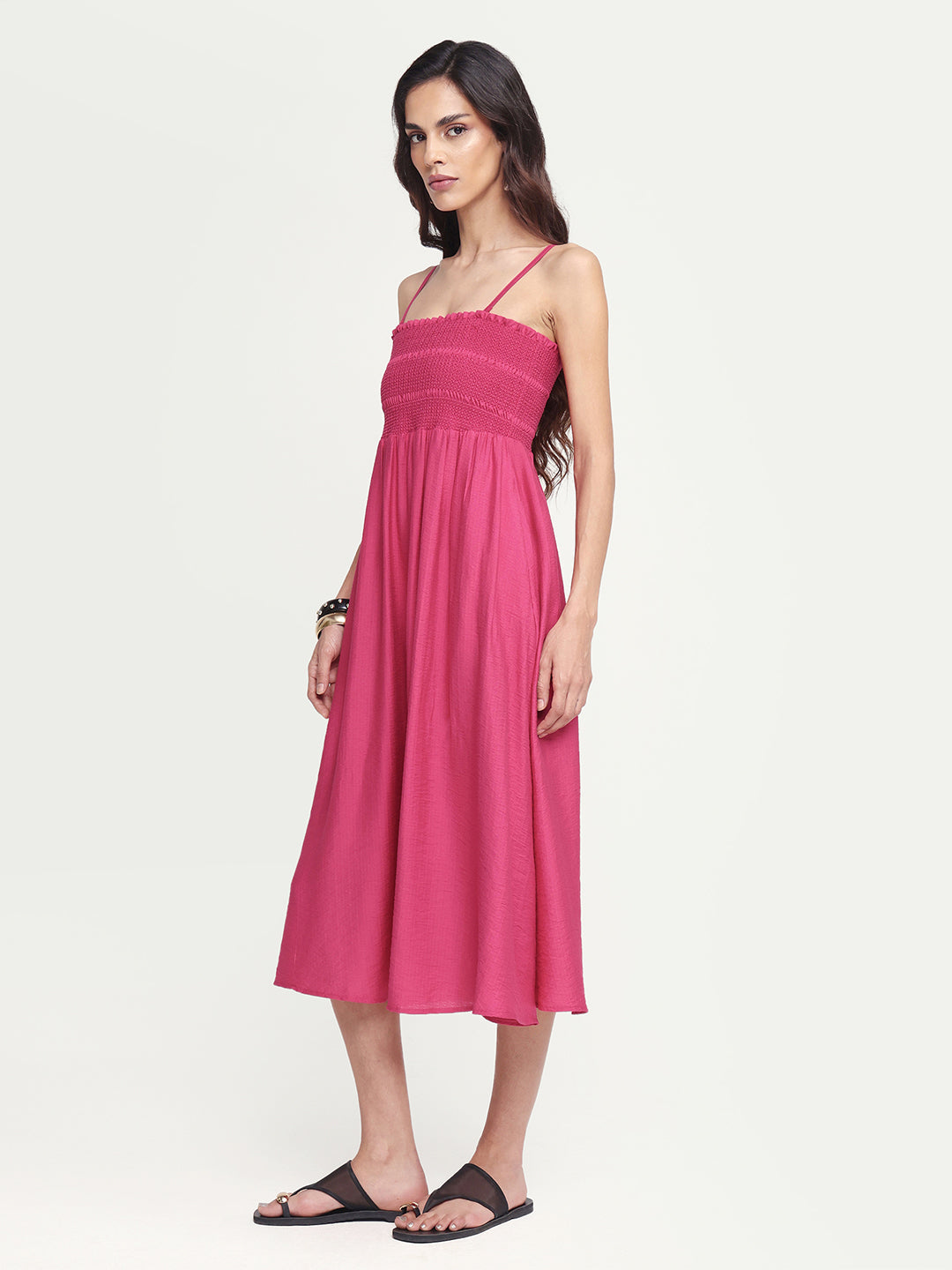 Rareism Women's Addzozo Pink Viscose Blend Sleeveless Tube Neck Elastic Fit And Flare Plain Dress