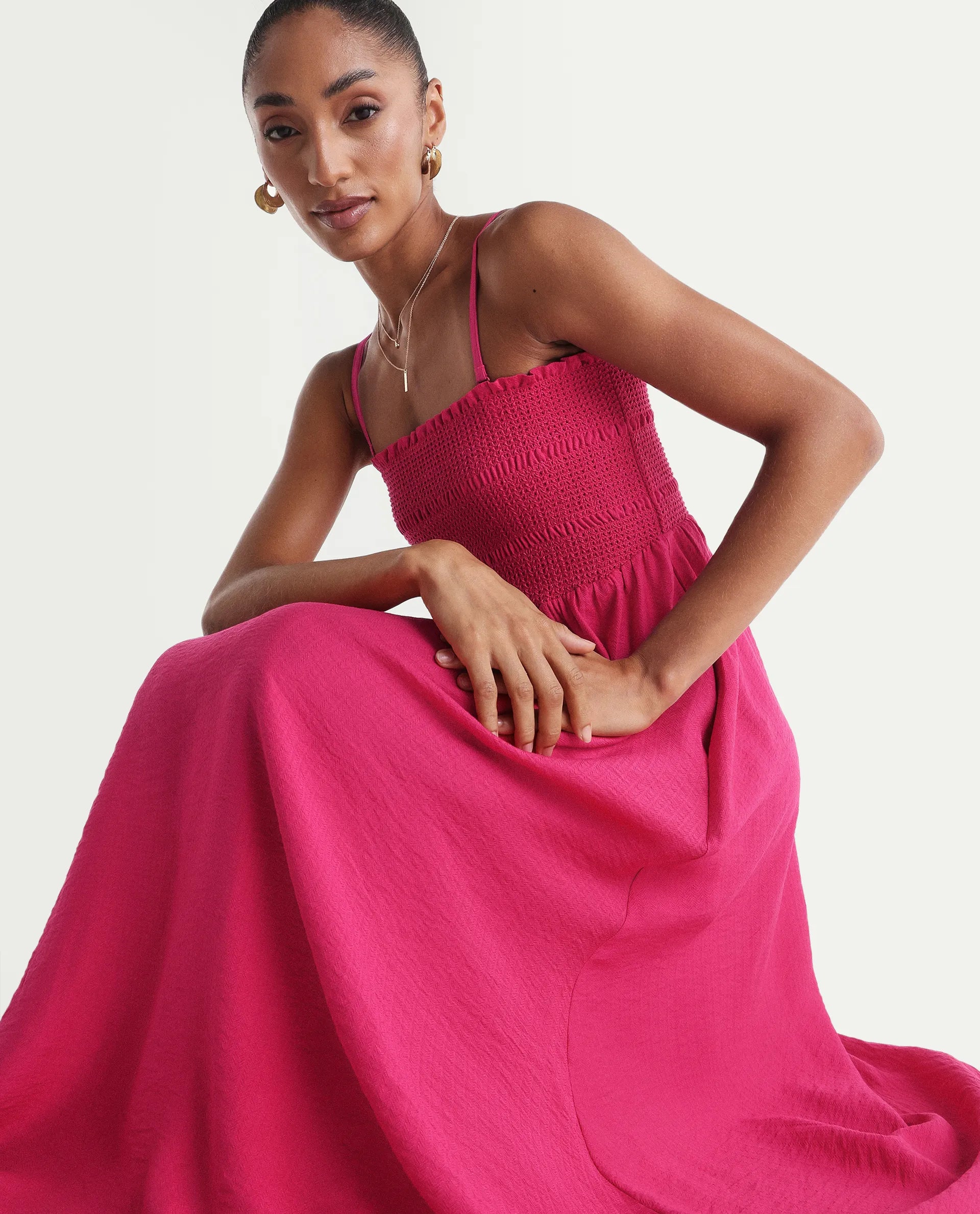 Rareism Women's Addzozo Pink Viscose Blend Sleeveless Tube Neck Elastic Fit And Flare Plain Dress