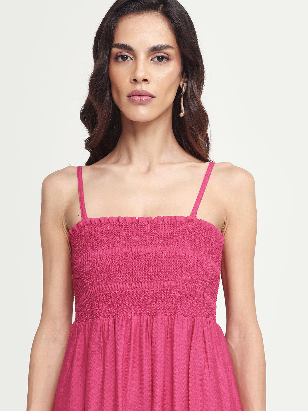 Rareism Women's Addzozo Pink Viscose Blend Sleeveless Tube Neck Elastic Fit And Flare Plain Dress