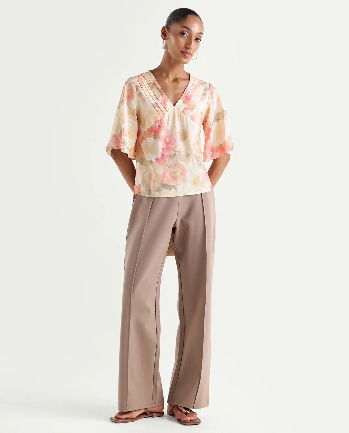 Rareism Women's Vlara Multi Viscose Fabric V-Neck Regular Floral Print Top