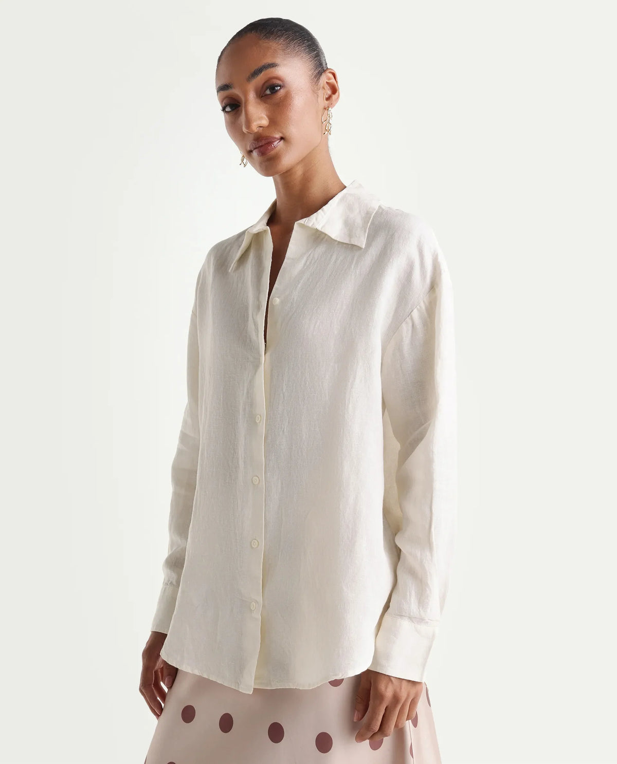 Rareism Women's Uganda White Linen Spread Collar Regular Plain Shirt