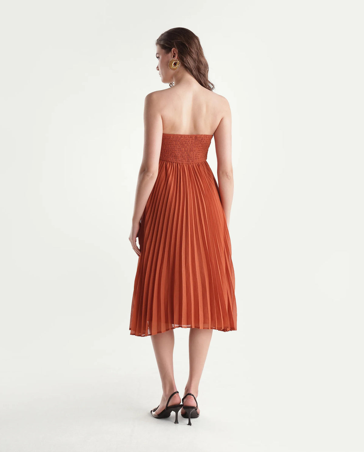 Rareism Women's Gilt Rust Polyester Elastic Fit And Flare Dress