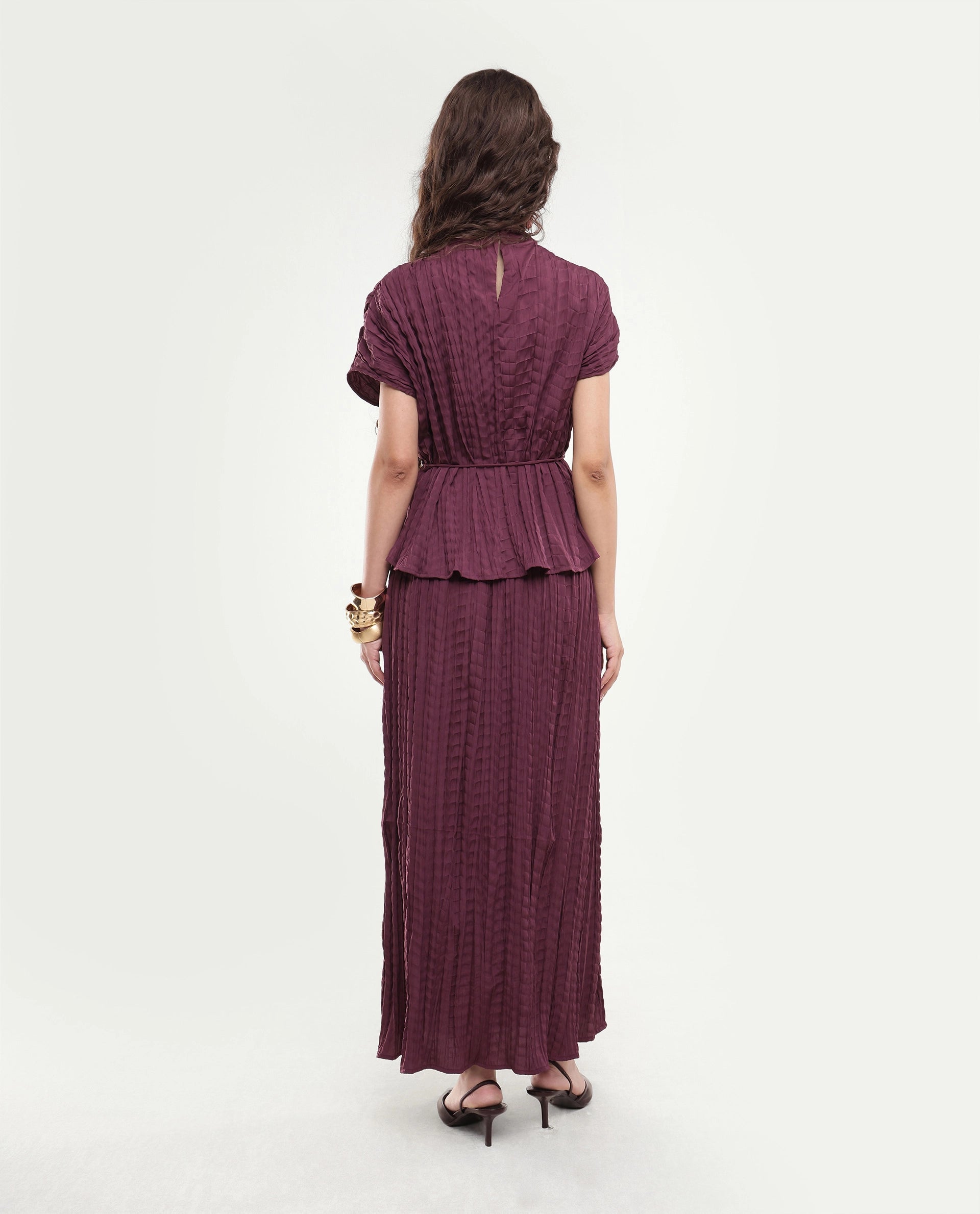Rareism Women's Saco-B Dusky Purple Self Design Polyester Straight Maxi Skirt