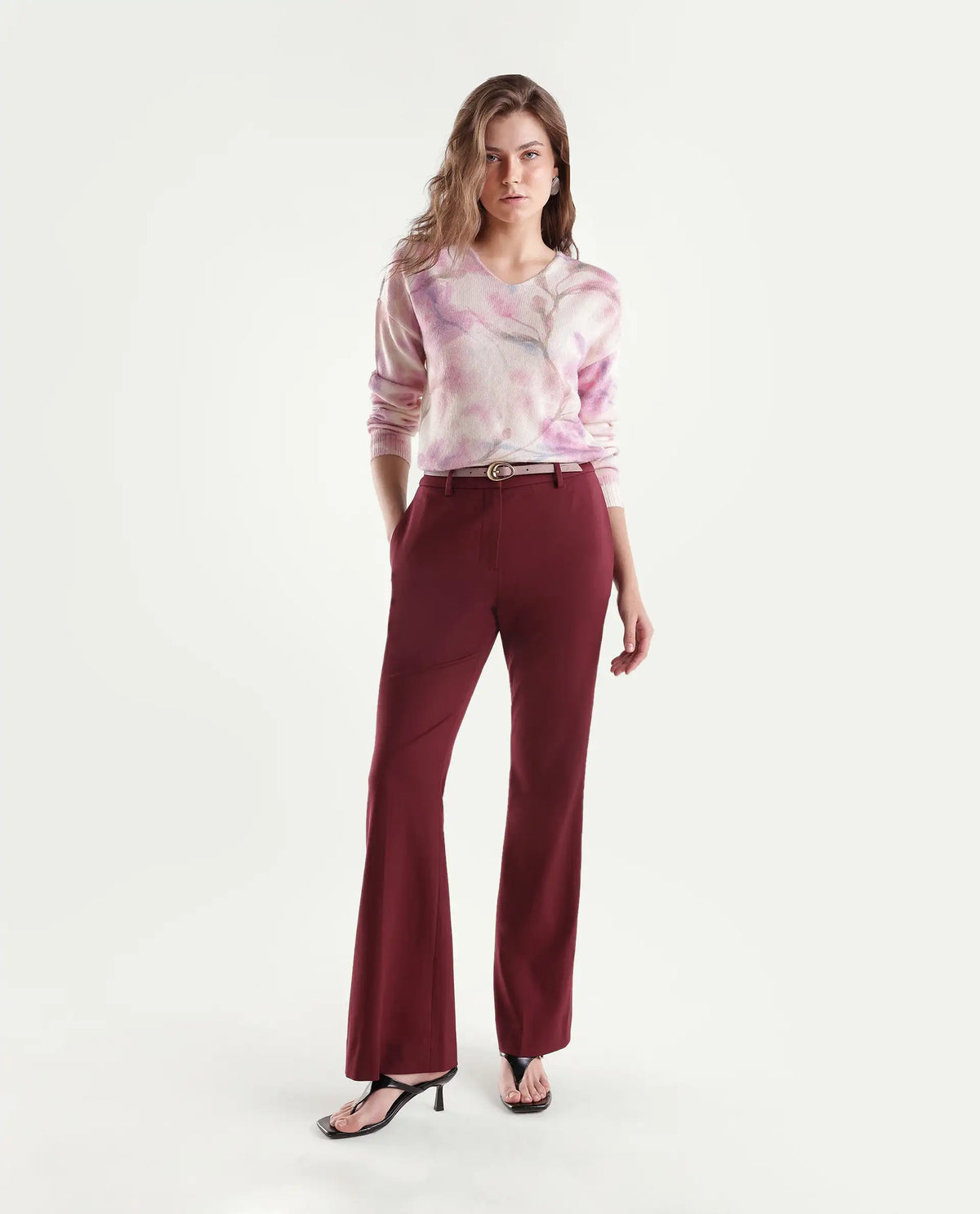 Rareism Women's Loer Light Multi Acrylic Blend Pull-On Relaxed Fit Floral Print Sweater