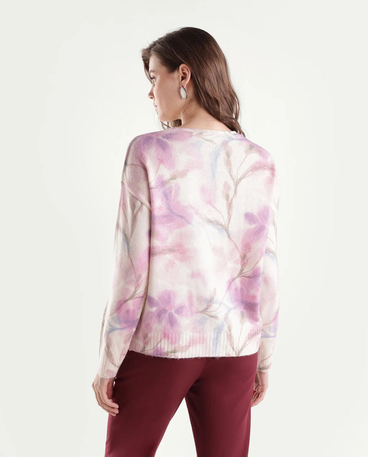 Rareism Women's Loer Light Multi Acrylic Blend Pull-On Relaxed Fit Floral Print Sweater