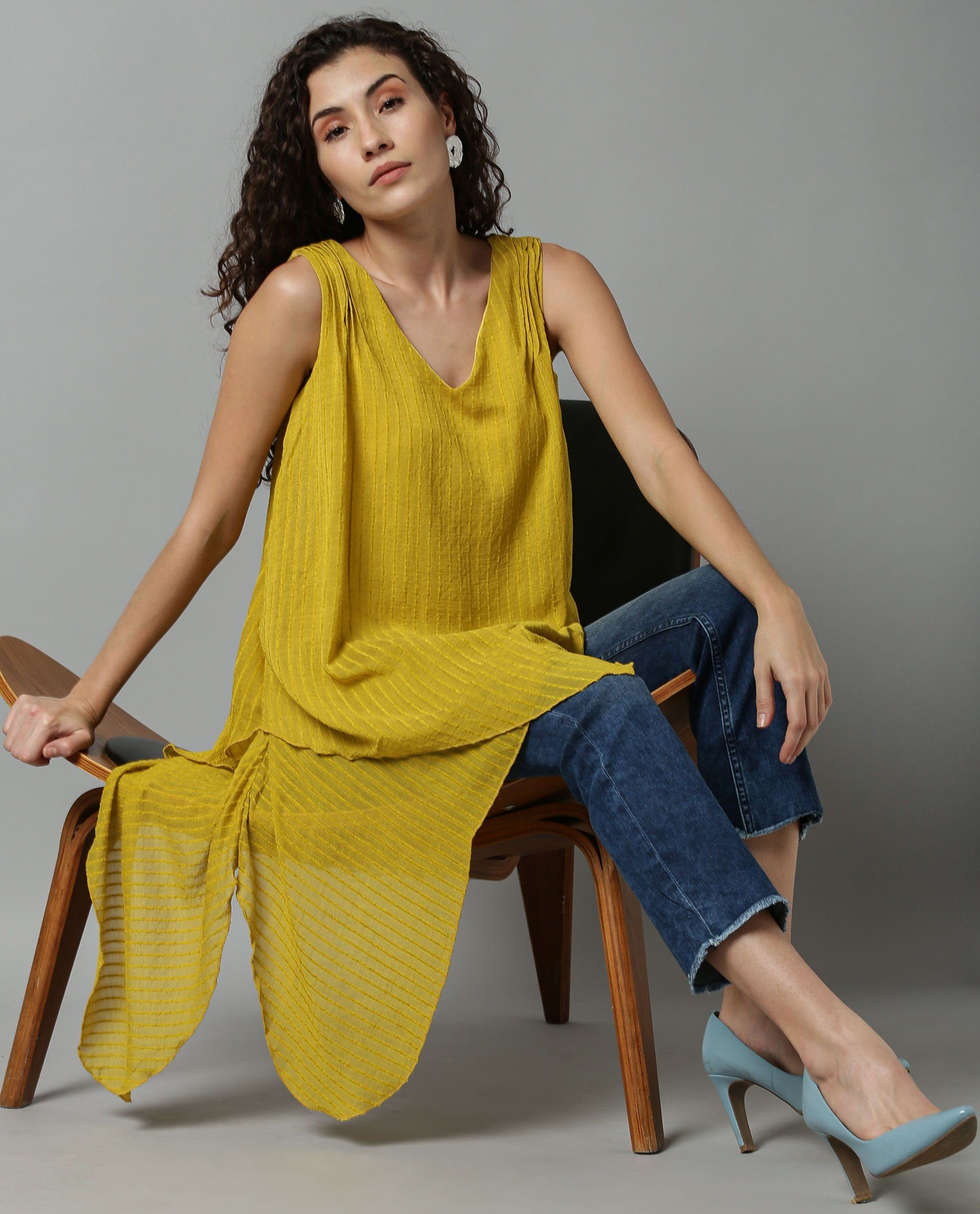 Rareism Women Cosmo Yellow Top Sleeveless