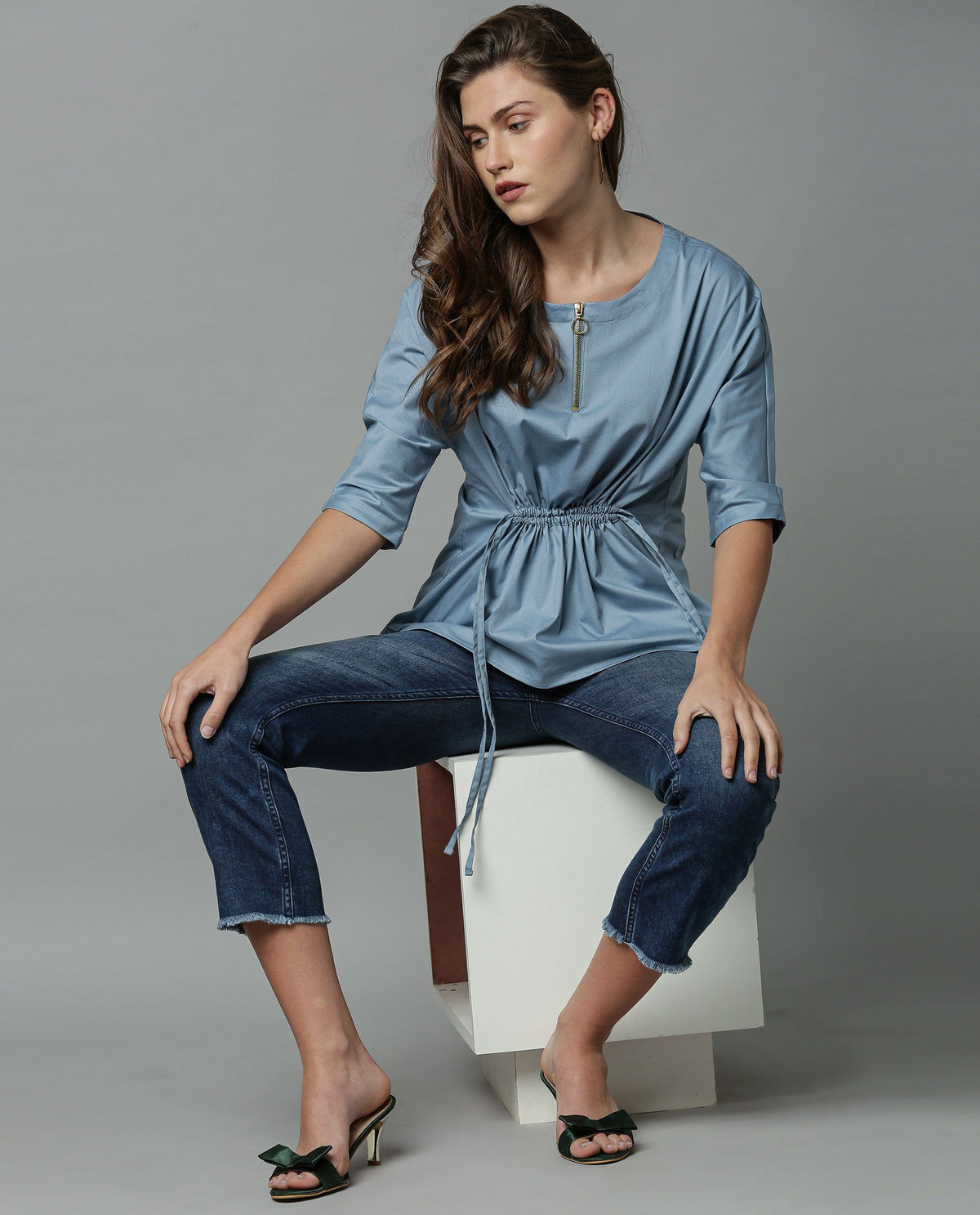Rareism Women Fenny Blue Top Short Sleeves Solid