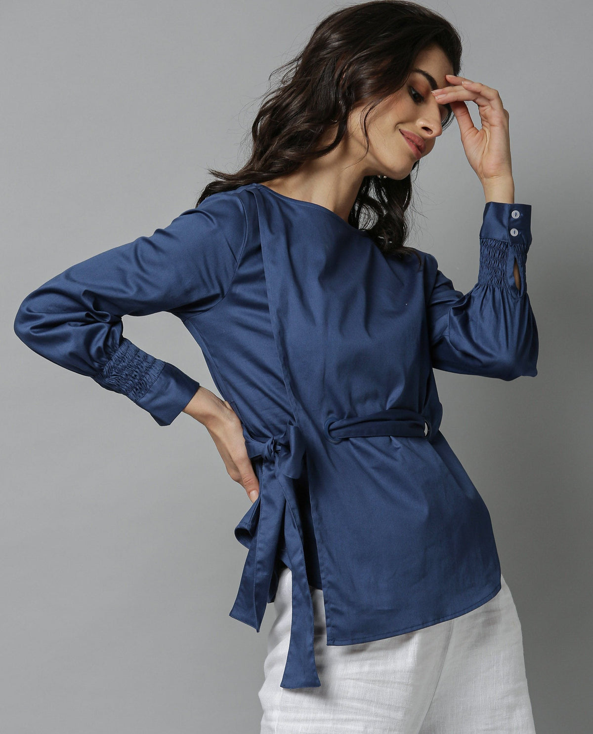 Rareism Women Shanko Blue Top Full Sleeves Solid