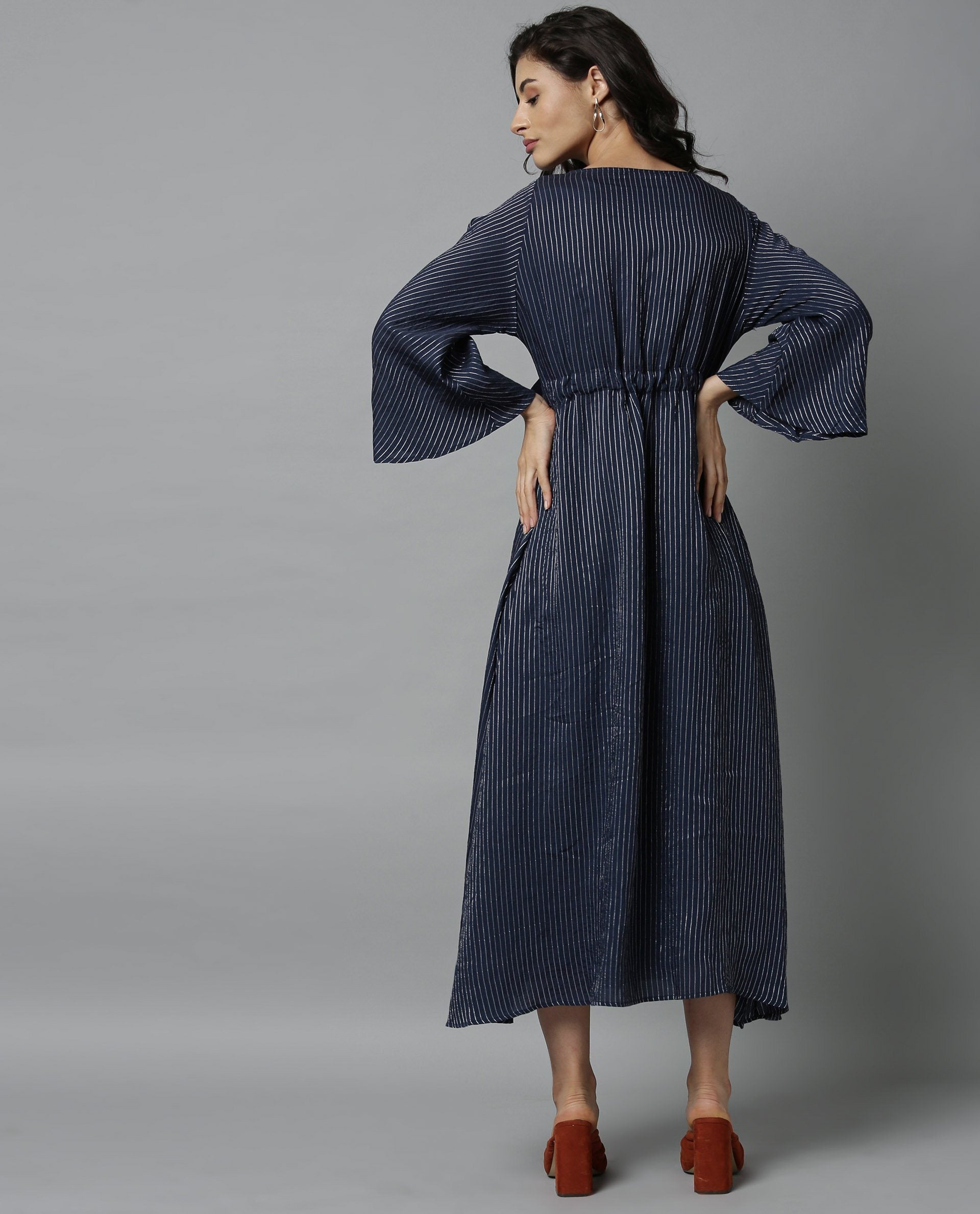 Rareism Women Repose Navy Dress Full Sleeves