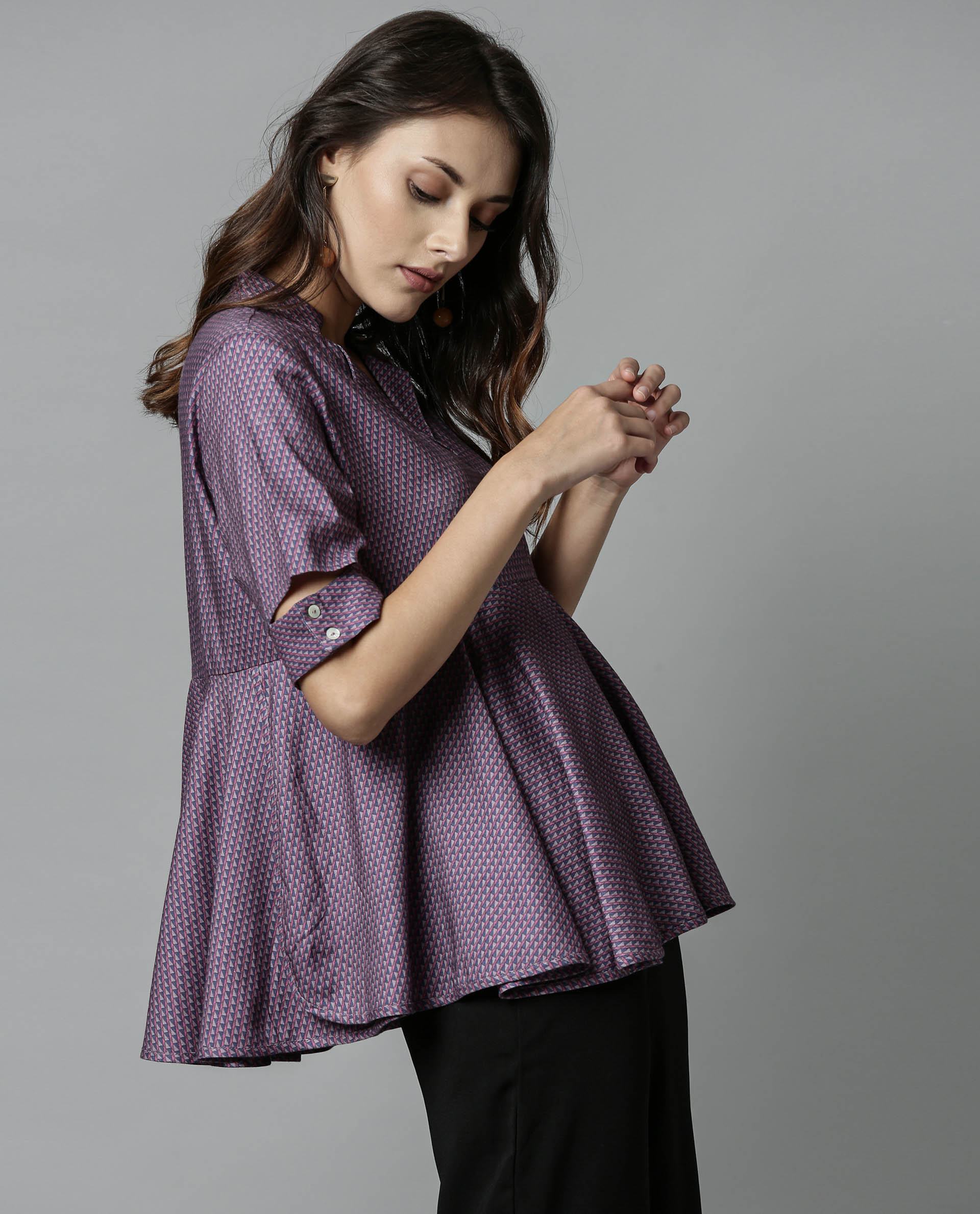 Rareism Women Agnes Pink Top Short Sleeves Printed