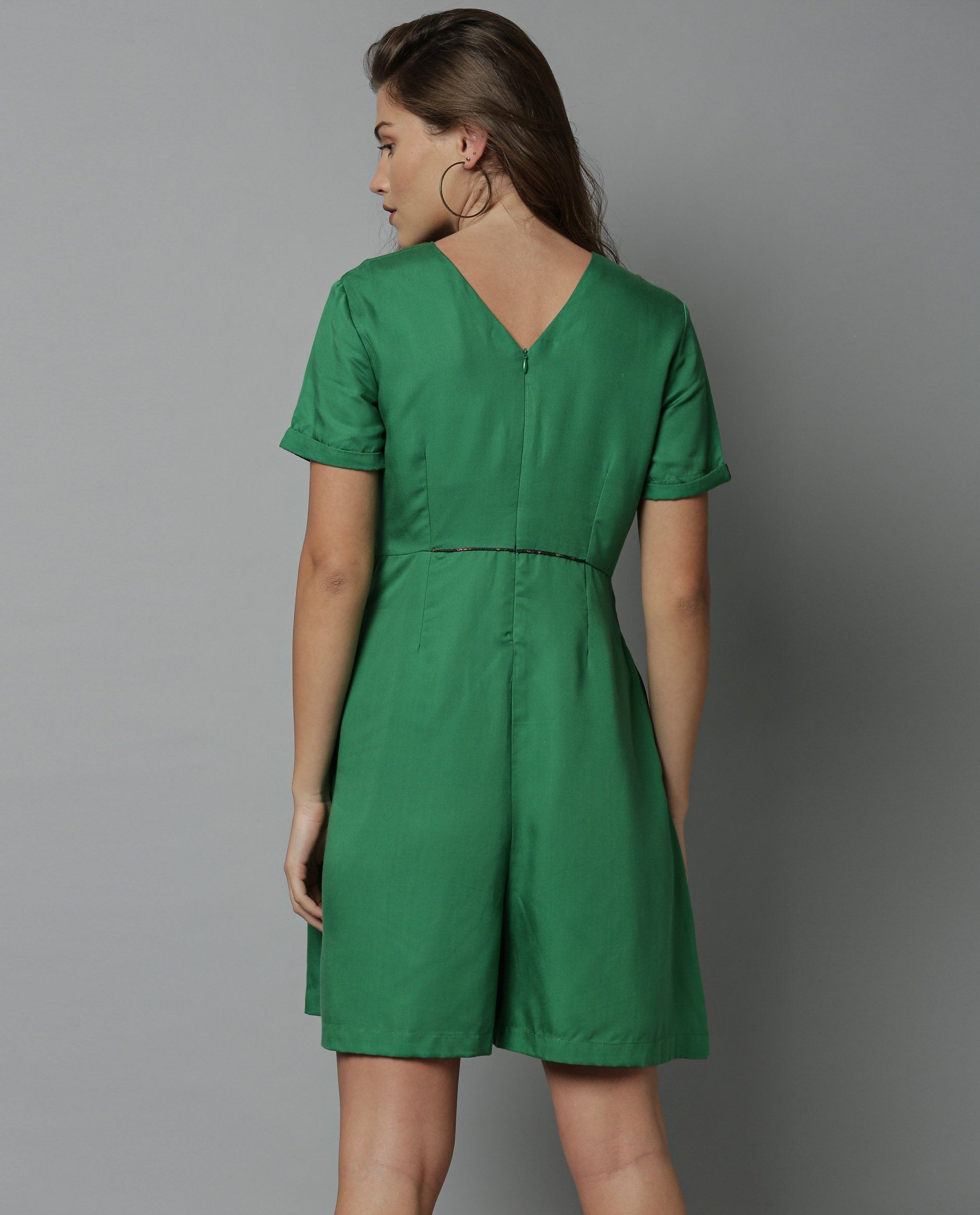 Rareism Women Apt Green Jumpsuit Short Sleeves