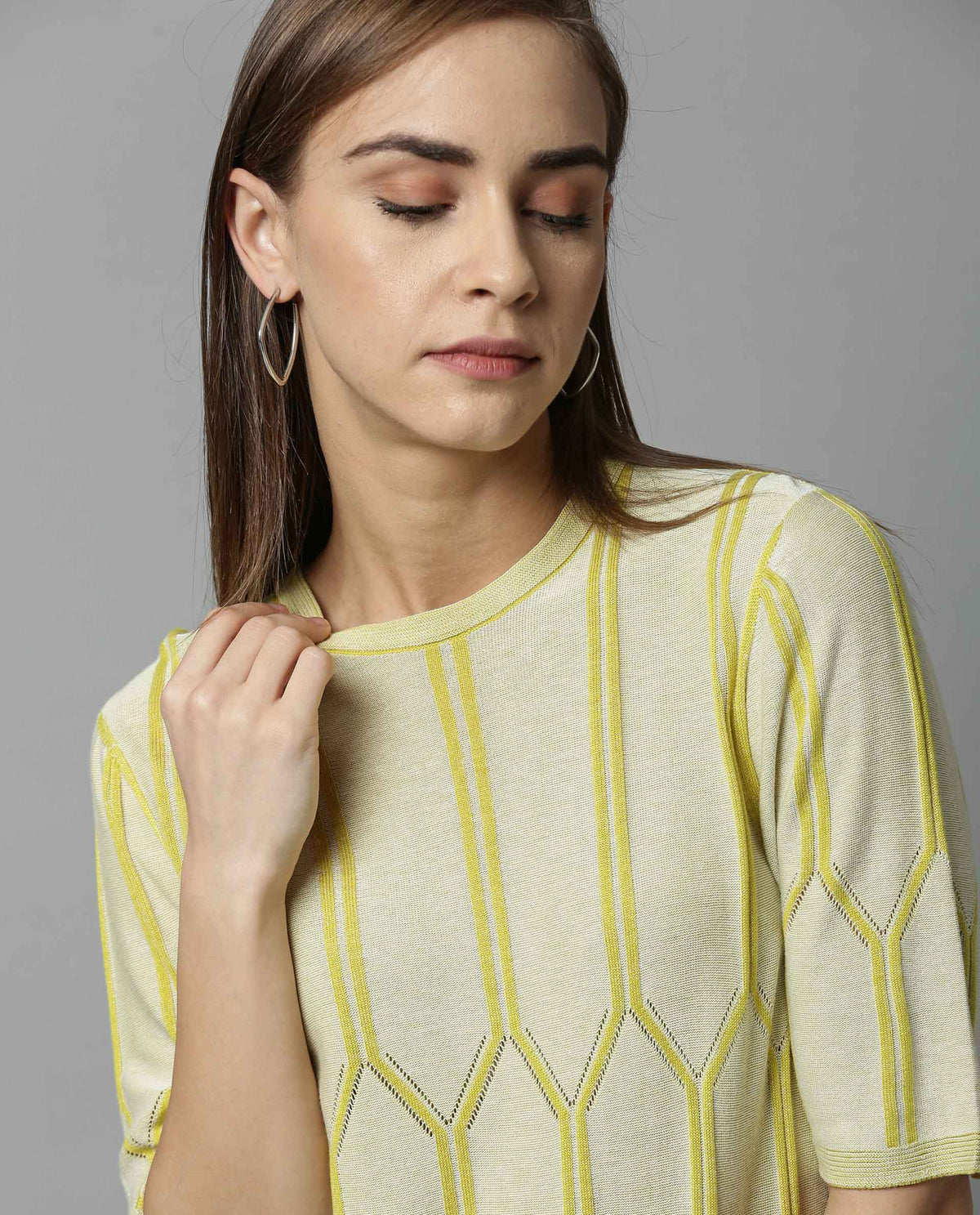 Rareism Women Orate Yellow Top Short Sleeves