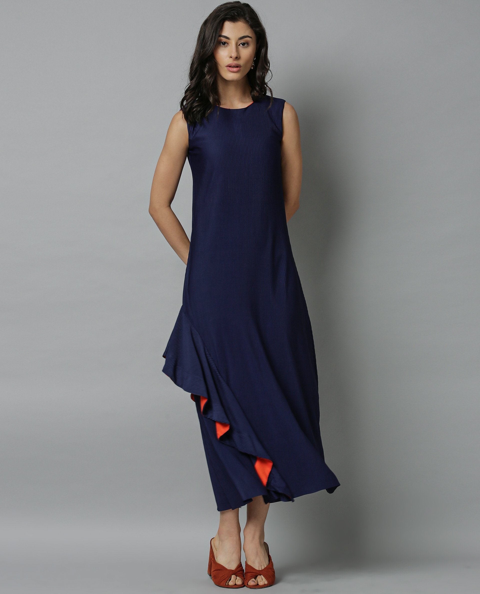 Rareism Women Oka Blue Dress Sleeveless