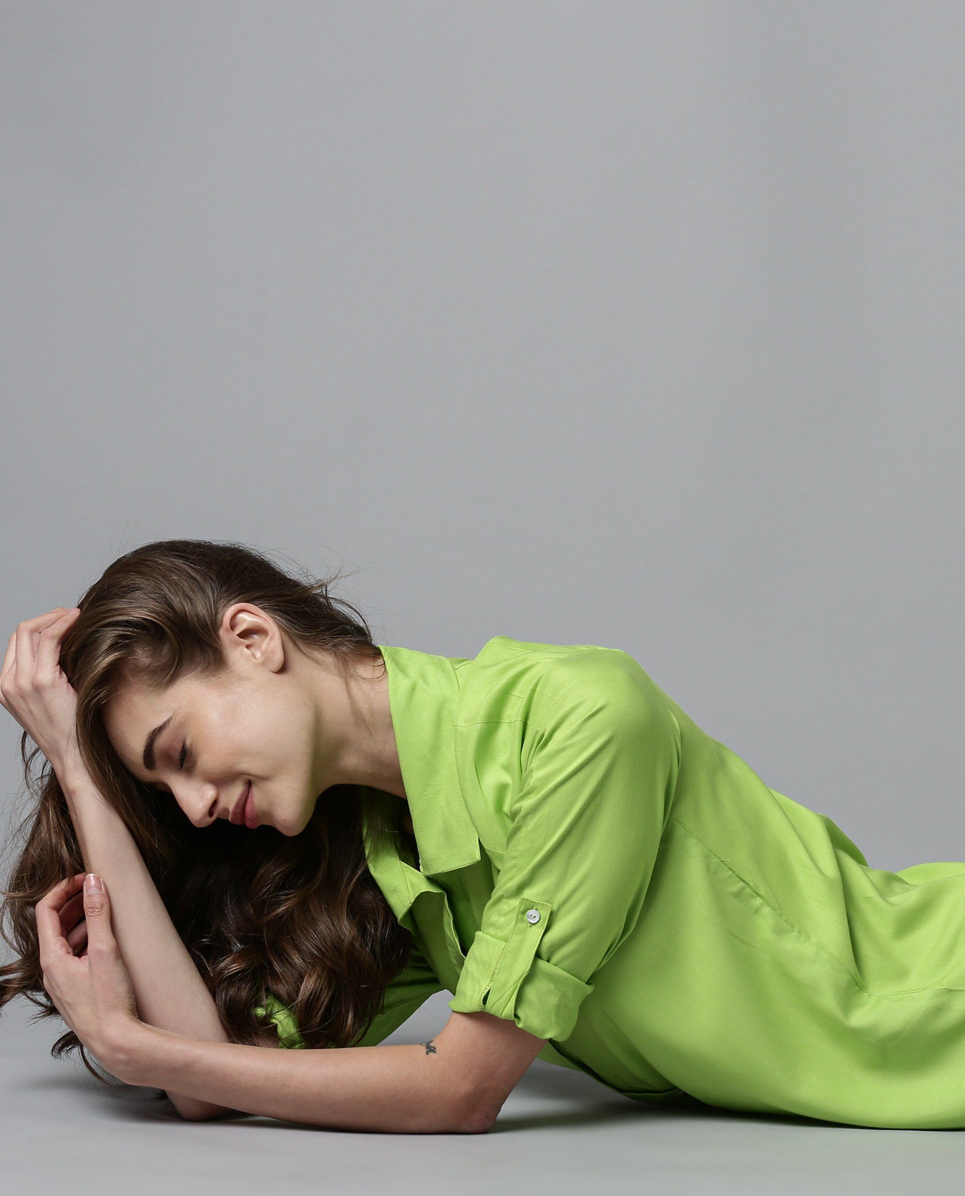 Rareism Women Toss Green Dress Short Sleeves Solid