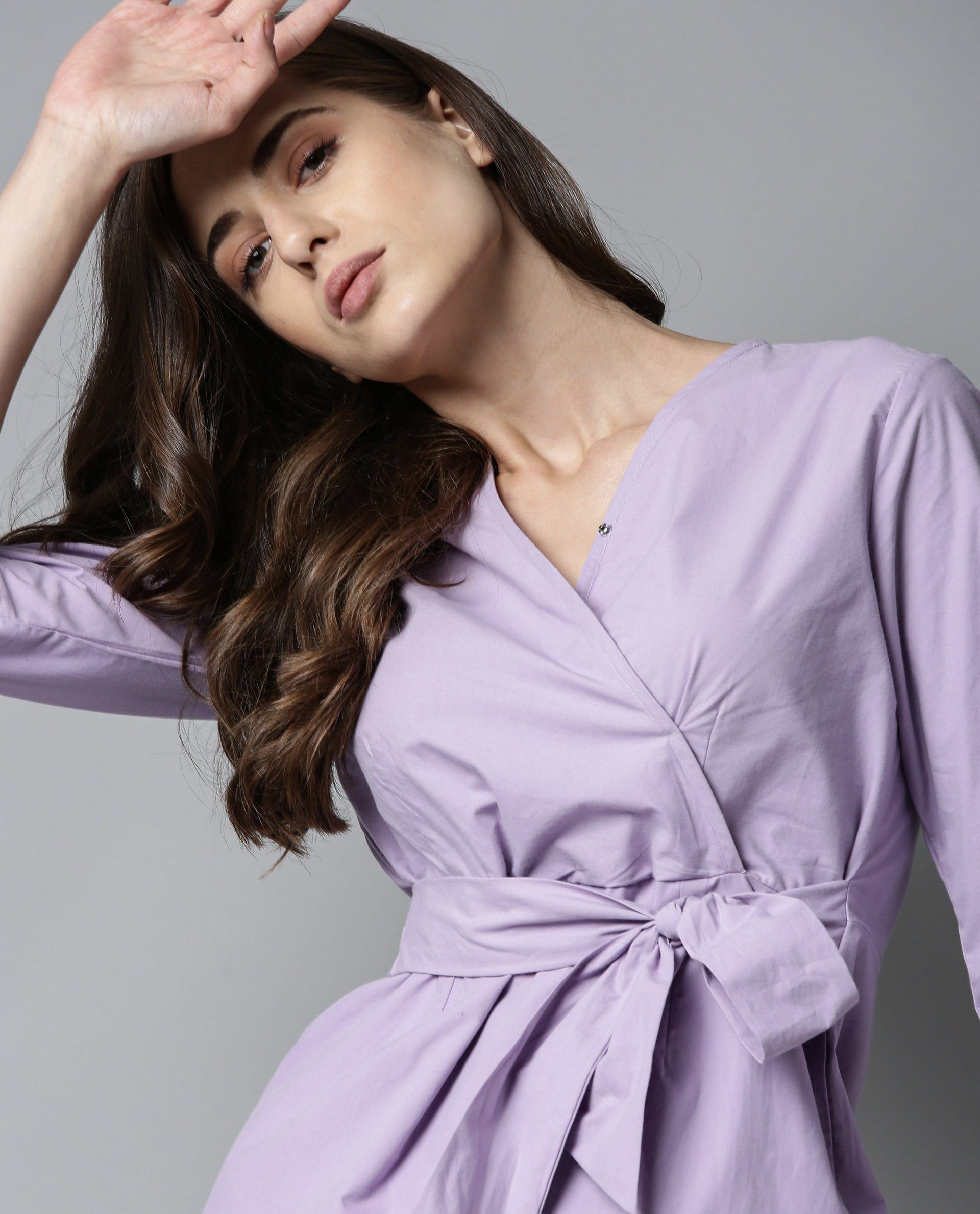 Rareism Women Soul Purple Dress Full Sleeves Solid