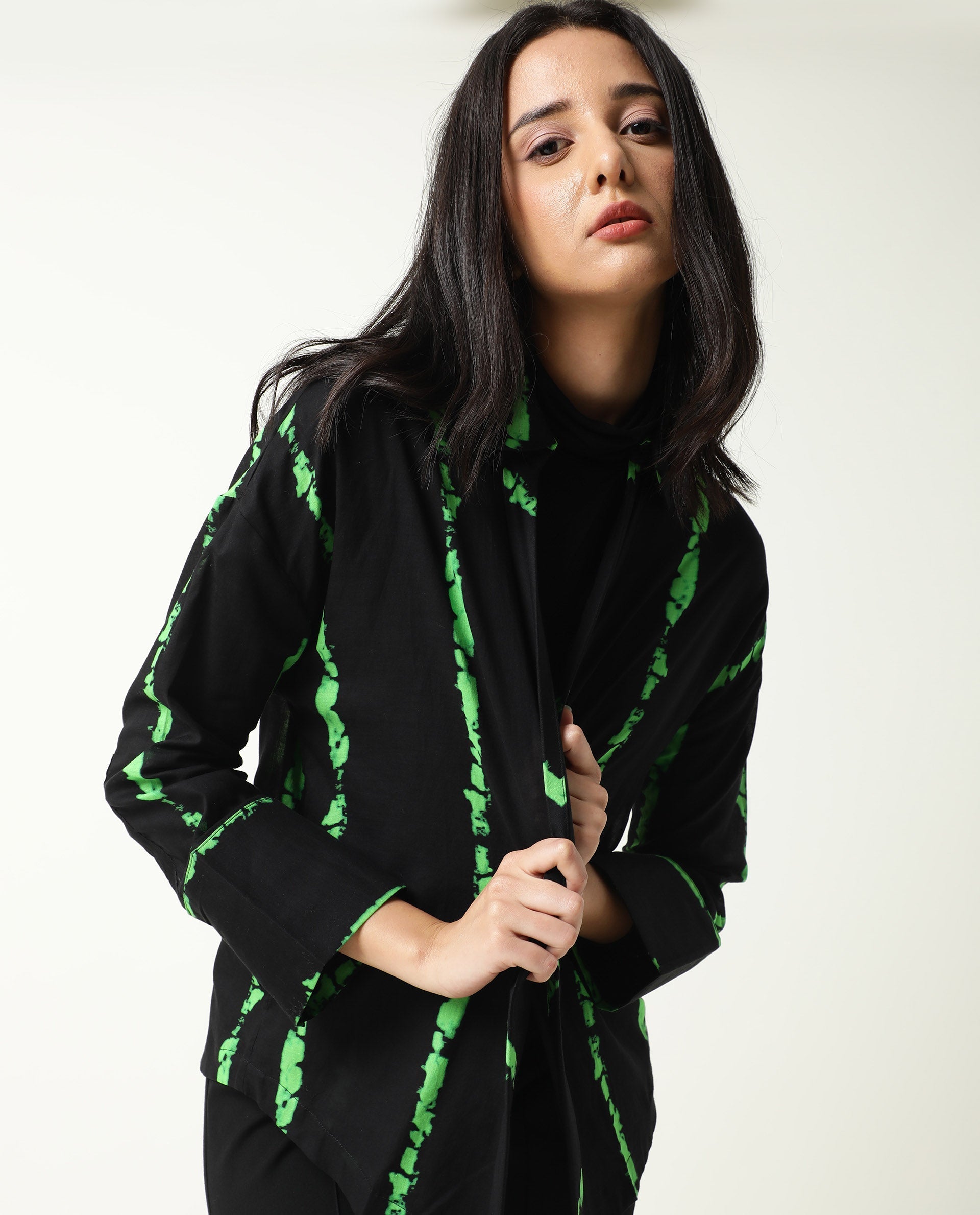 Rareism Womens James Black Top Modal Satin Fabric Regular Fit Cuffed Sleeve Collared Neck