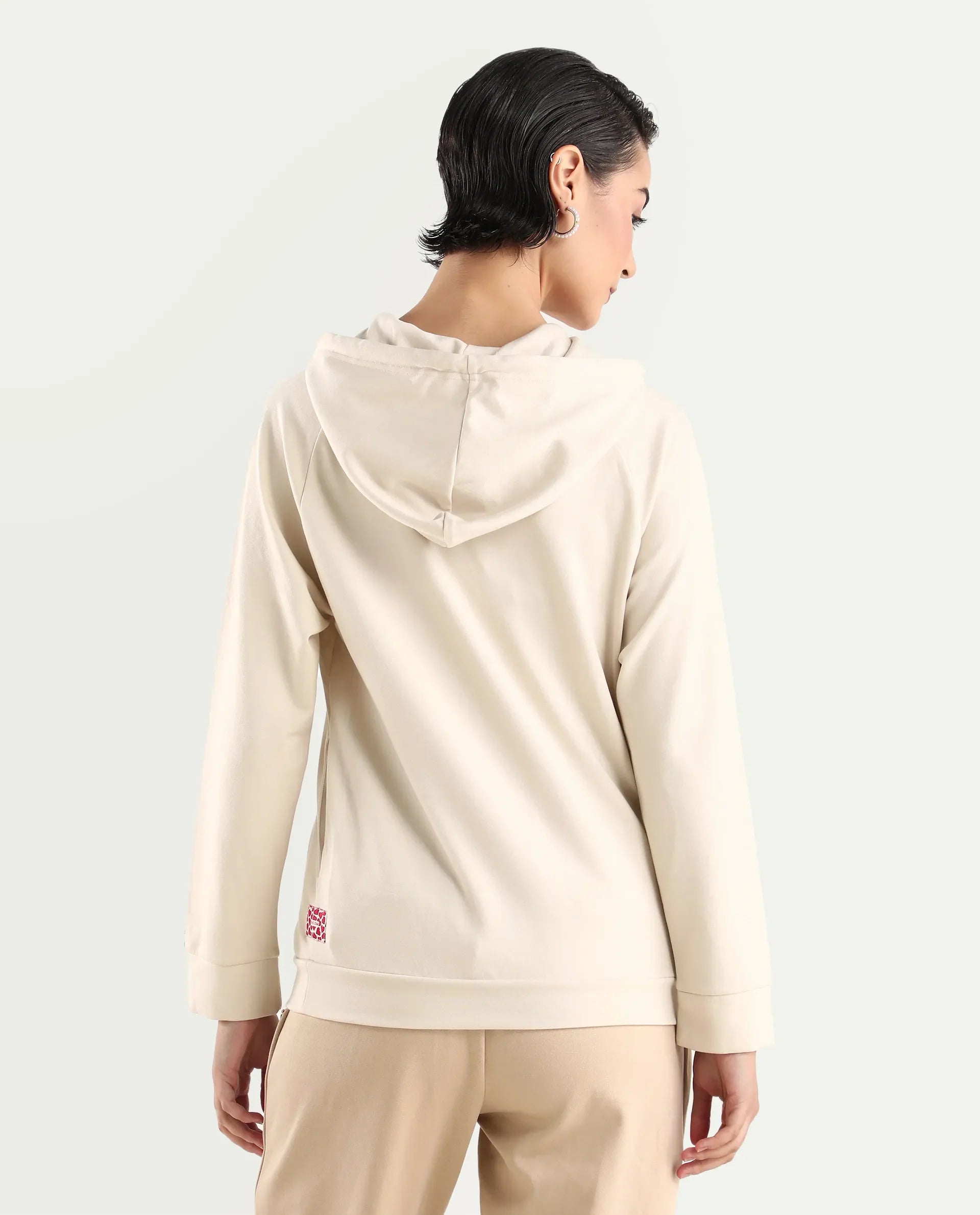 Rareism Women's Adani Off White Modal Blend Hooded Plain Relaxed Fit Sweatshirt